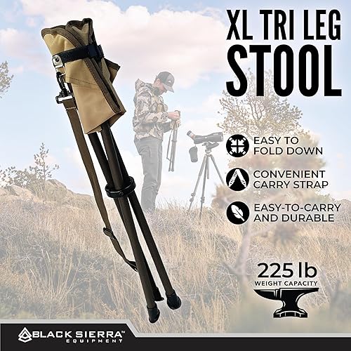 Miniatura 6 de Black Sierra Taburete plegable de caza con correa para el hombro soporta 225 libras, asiento de trípode plegable ligero, silla plegable con marco de