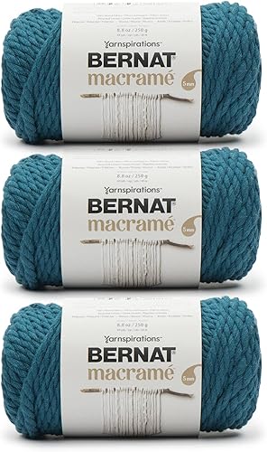 Bernat Macrame - Paquete de 3 ovillos de hilo de algodón #6 de 250 g, color verd