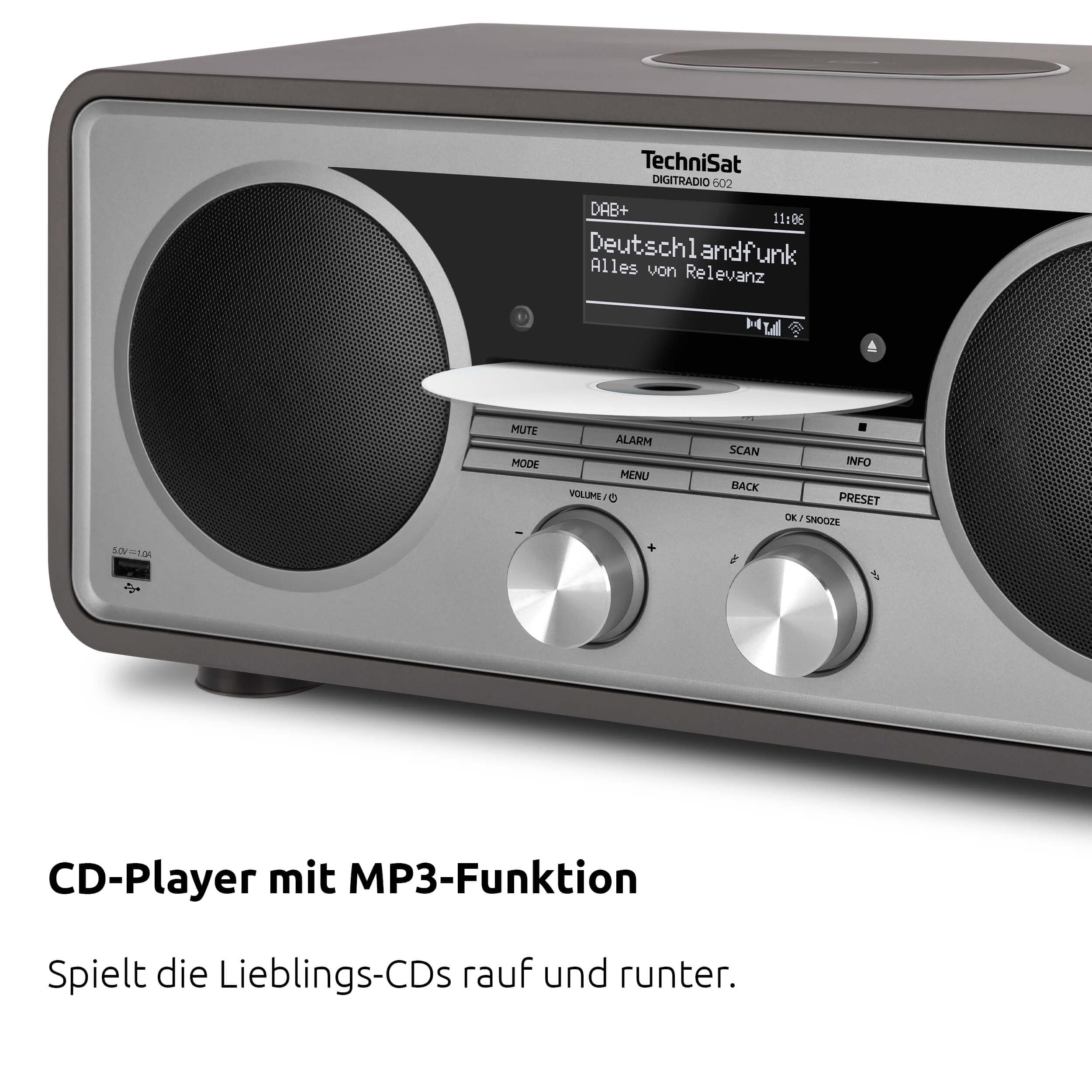 TechniSat DIGITRADIO 602 - Kompaktanlage mit 70 Watt 2.1 Lautsprechersystem (Stereo Musik-Center mit Internetradio, DAB+, UKW, CD-Player, USB, Bluetooth, App-Steuerung, Qi Ladestation)
