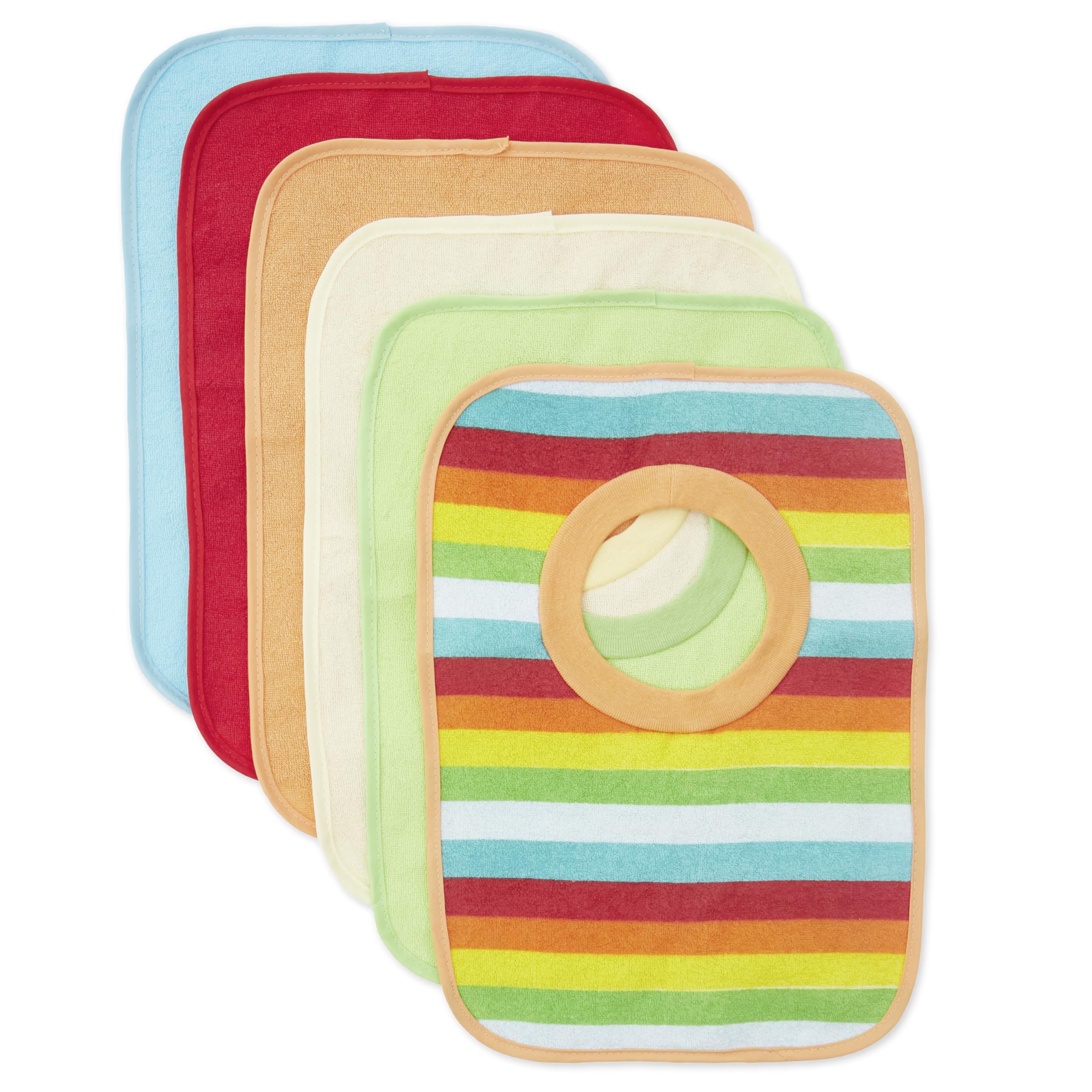 Bieco Baby Schlupf Lätzchen, 6er Pack mit Klettverschluss in tollen Farben für Junge und Mädchen, Klettverschluss und doppelseitig mit außen Baumwolle, abwaschbar und wasserdicht Kinderlätzchen