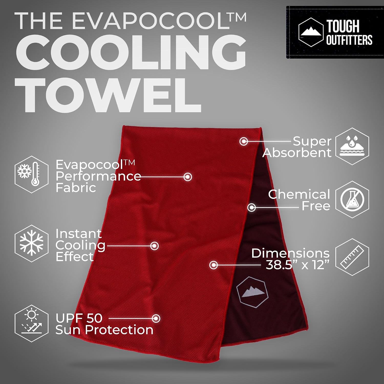 Tough Outdoors Cooling Towels for Neck Face - Neck Cooling Towel for Hot Weather Yoga Sports Golf Sweat - Instant Cold Towel image 4