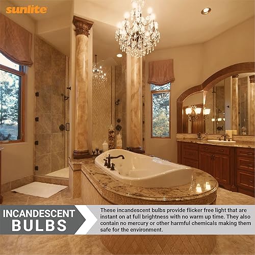 Miniatura 4 de Sunlite 40001 Bombilla incandescente pequeña con punta de llama, 7 vatios, base de candelabro (E12), regulable, para candelabros, apliques,