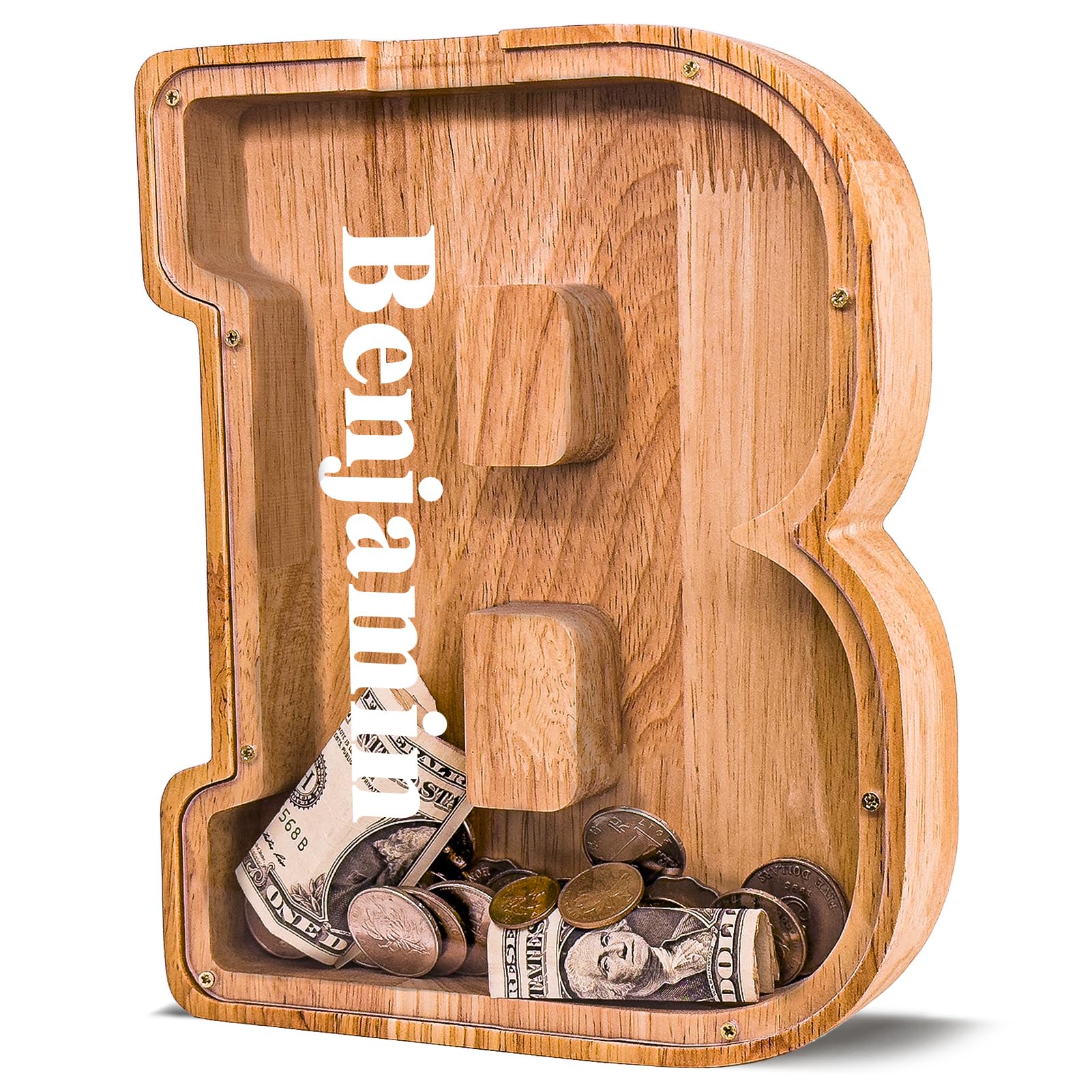 Joomlafly Boys B Personalized Wooden Letter Piggy Ank For Kids Larger Letter Piggy Ank For Oys And Girls Initial Coin Ank Customized Piggy Ank Perfect Wood Kids Money Ank For Irthday And Festival