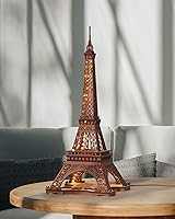 Vista 2 de Rowood Torre Eiffel, kits de modelos de rompecabezas 3D para adultos, rompecabezas de madera 3D DIY para adultos, juego de construcción con LED