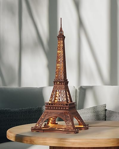 Miniatura 2 de Rowood Torre Eiffel, kits de modelos de rompecabezas 3D para adultos, rompecabezas de madera 3D para adultos, juego de construcción con LED,