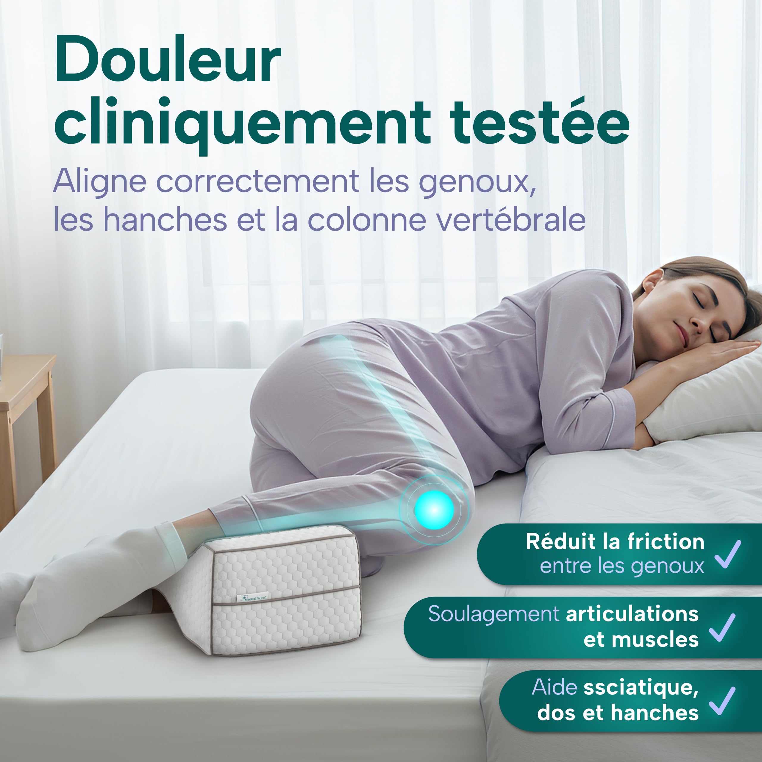 Coussin de genou pour dormeurs sur le côté – Coussin orthopédique pour les jambes pour soulager la hanche, le dos et le genou | Coussin ergonomique en mousse à mémoire de forme avec