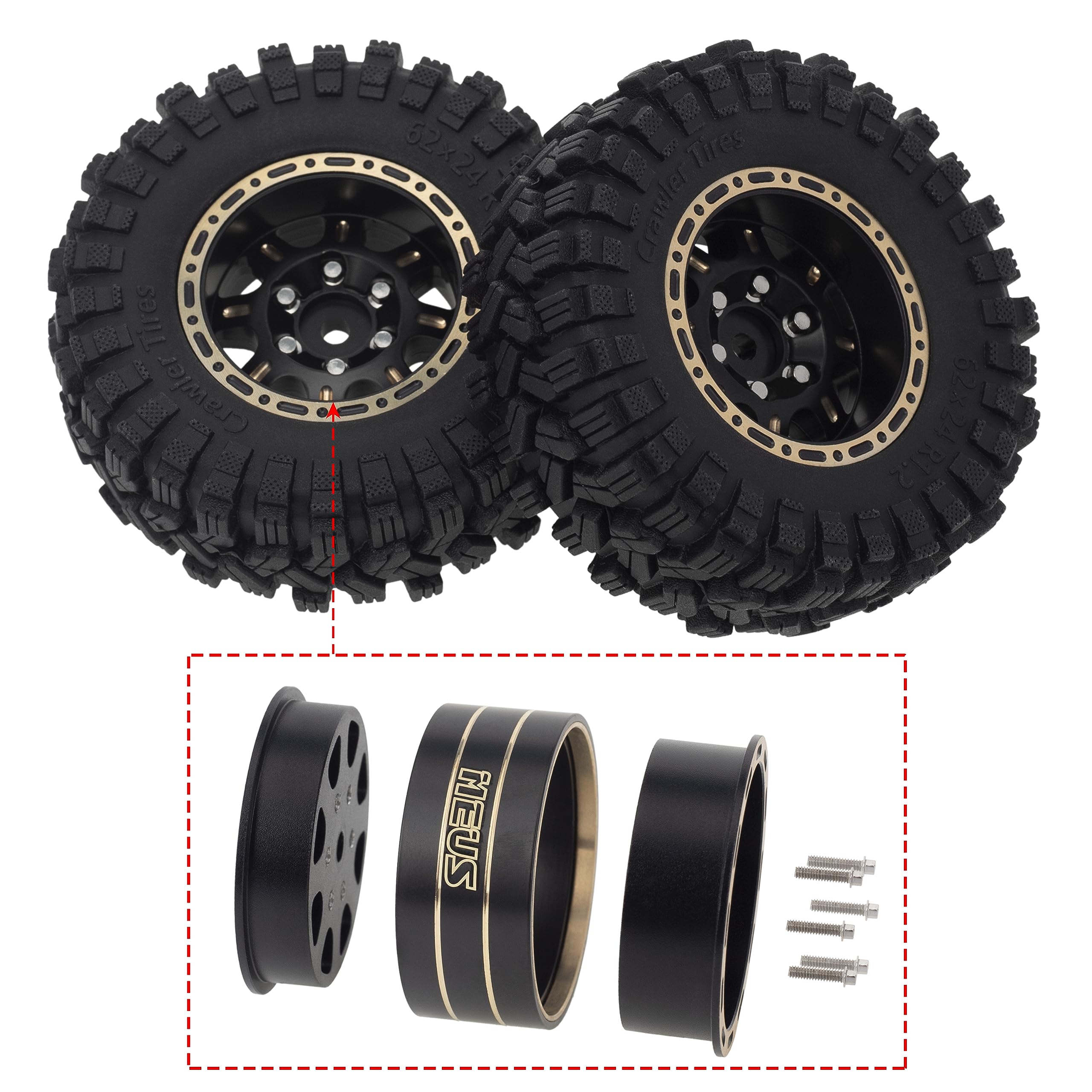Amazon.com: MEUS RACING 1.2 Beadlock Wheels Tires Set Brass Rim 