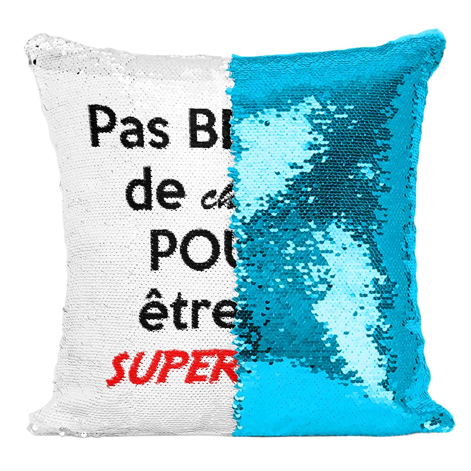 Coussin paillettes turquoise pour décorer le fauteuil de papy
