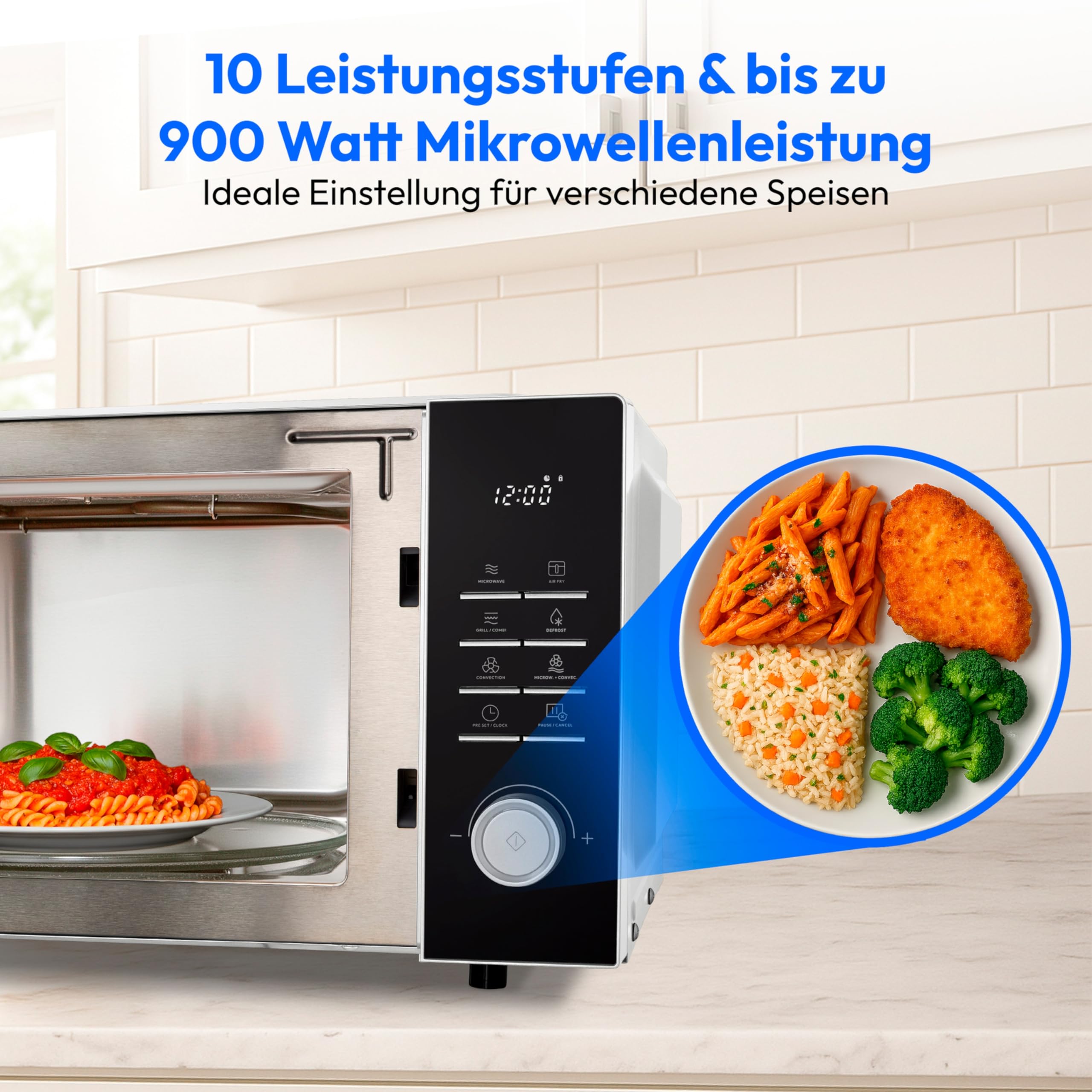 MEDION Mikrowelle mit Grill und Heißluft, Airfryer, 25 Liter, 900 W, MD12231 hell grau