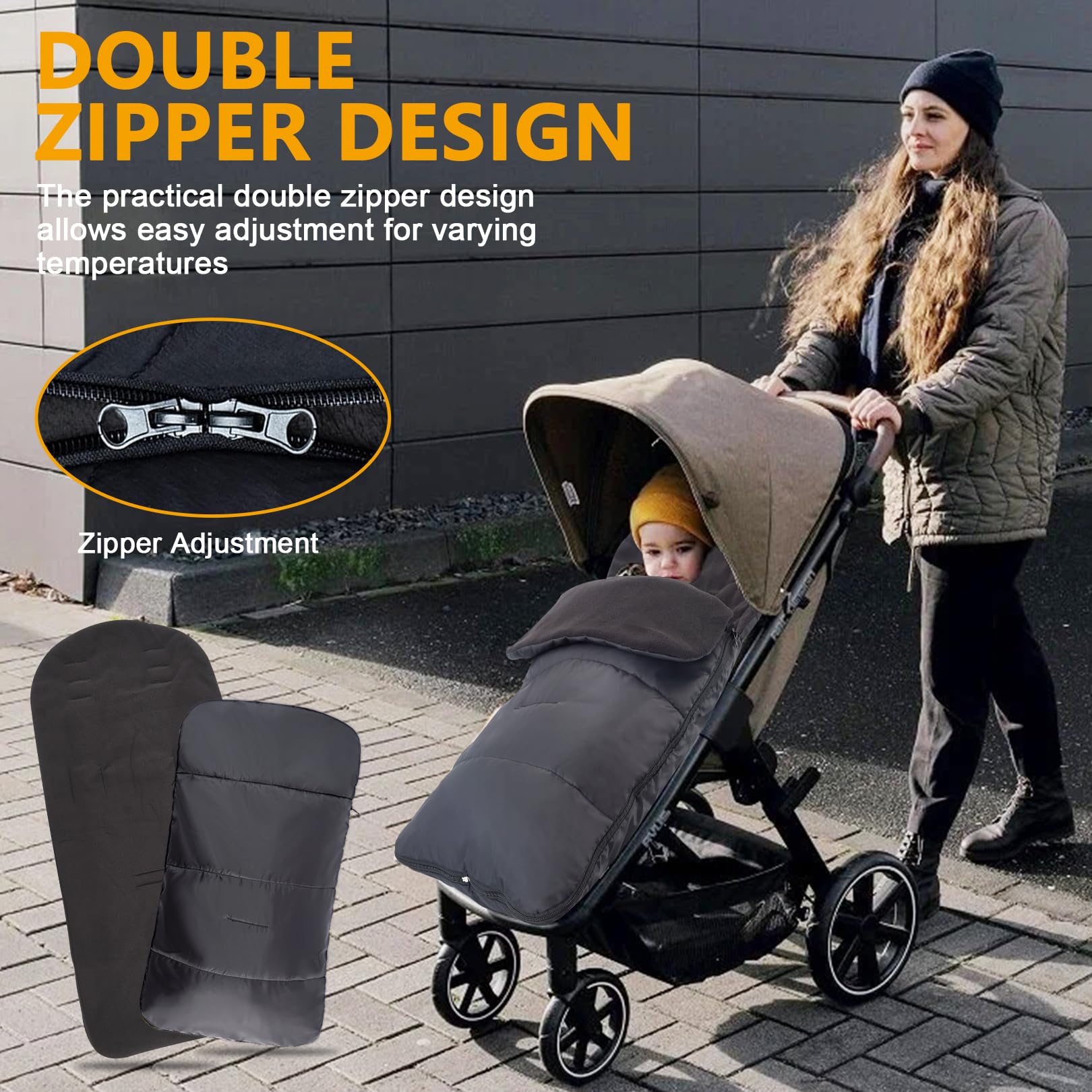 Universal Footmuff for Stroller,Warm and Cozy Pushchair & Pram Footmuffs,Waterproof and Windproof Footmuff with Coral Fleece Lining,Universal Cosy Toes Fits Most Buggies and Strollers (Black) - Image 4