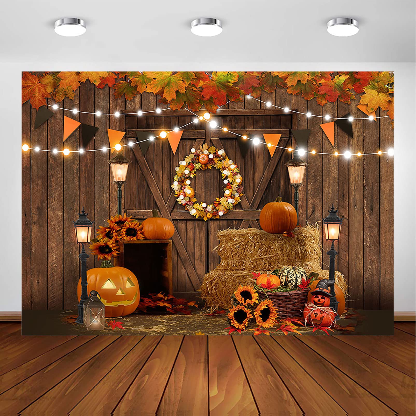 Avezano Autumn Thanksgiving Backdrop - 8x6ft Rustic Pumpkin Fall Photography Background