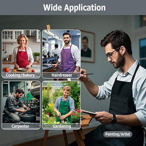 Miniatura 6 de boshiho Delantal de pintura para adultos, hebilla ajustable, delantal de peluquero con bolsillos para mujereshombresunisex, delantal de trabajo o