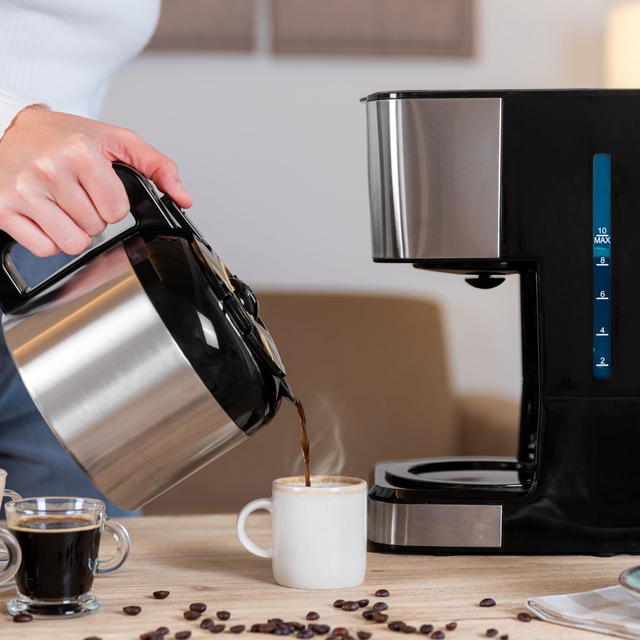 Cecotec Coffee 66 Drop & Thermo Time ekspres do kawy, 950 W, 1,2 l, 10 filiżanek, wyświetlacz LCD, minutnik 24h, system zapobiegający kapaniu, zabezpieczenie przed przegrzaniem, 6 przełączników