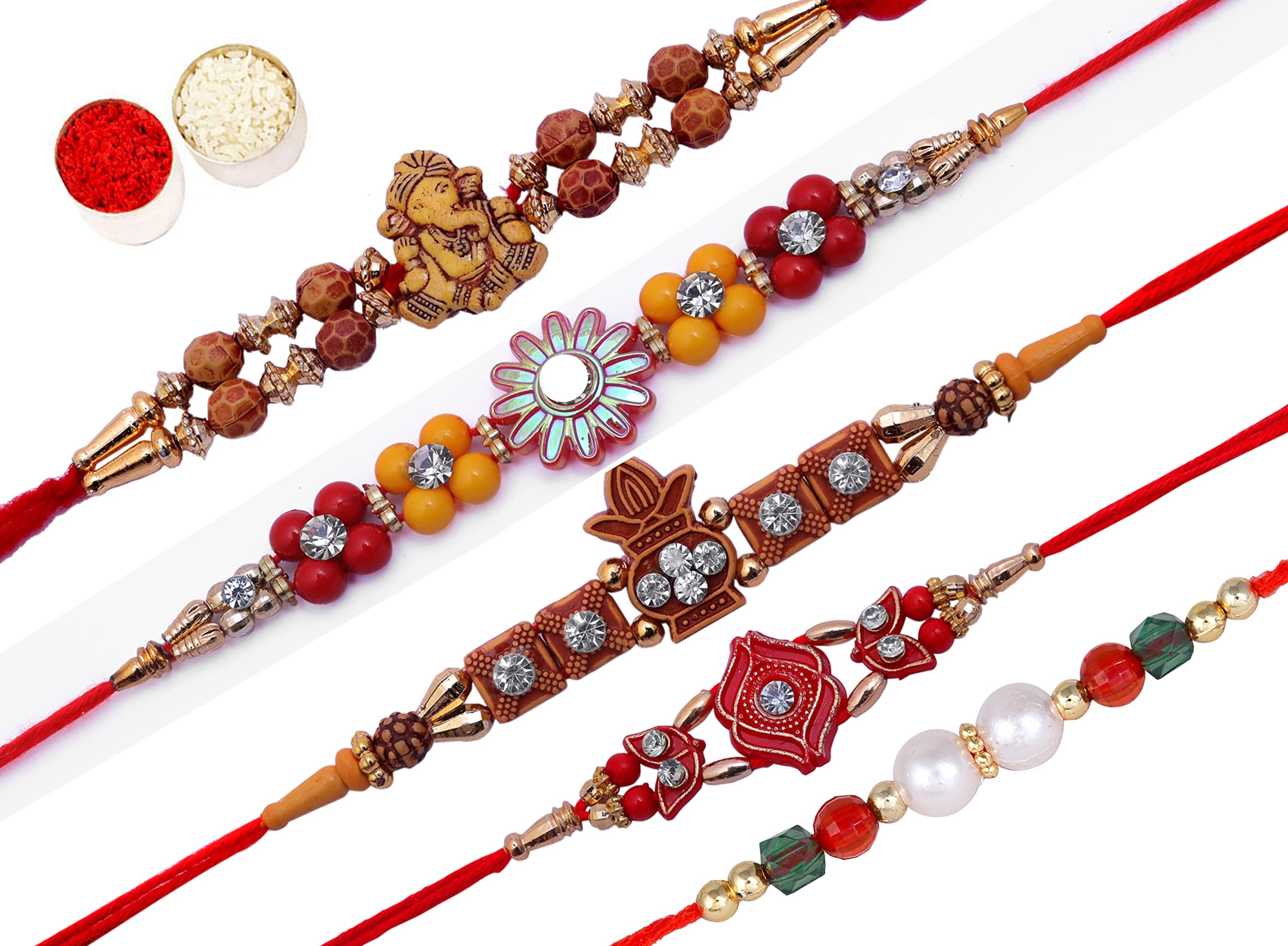 MANTOUSS Set of 5 Rakhi for brother with roli chawal/Pack of 5 rakhi for Rakshabandhan/Rakhi for brother-5 Rakhi+ roli+ chawal (B0B3X1V788) Amazon Price History, Amazon Price Tracker