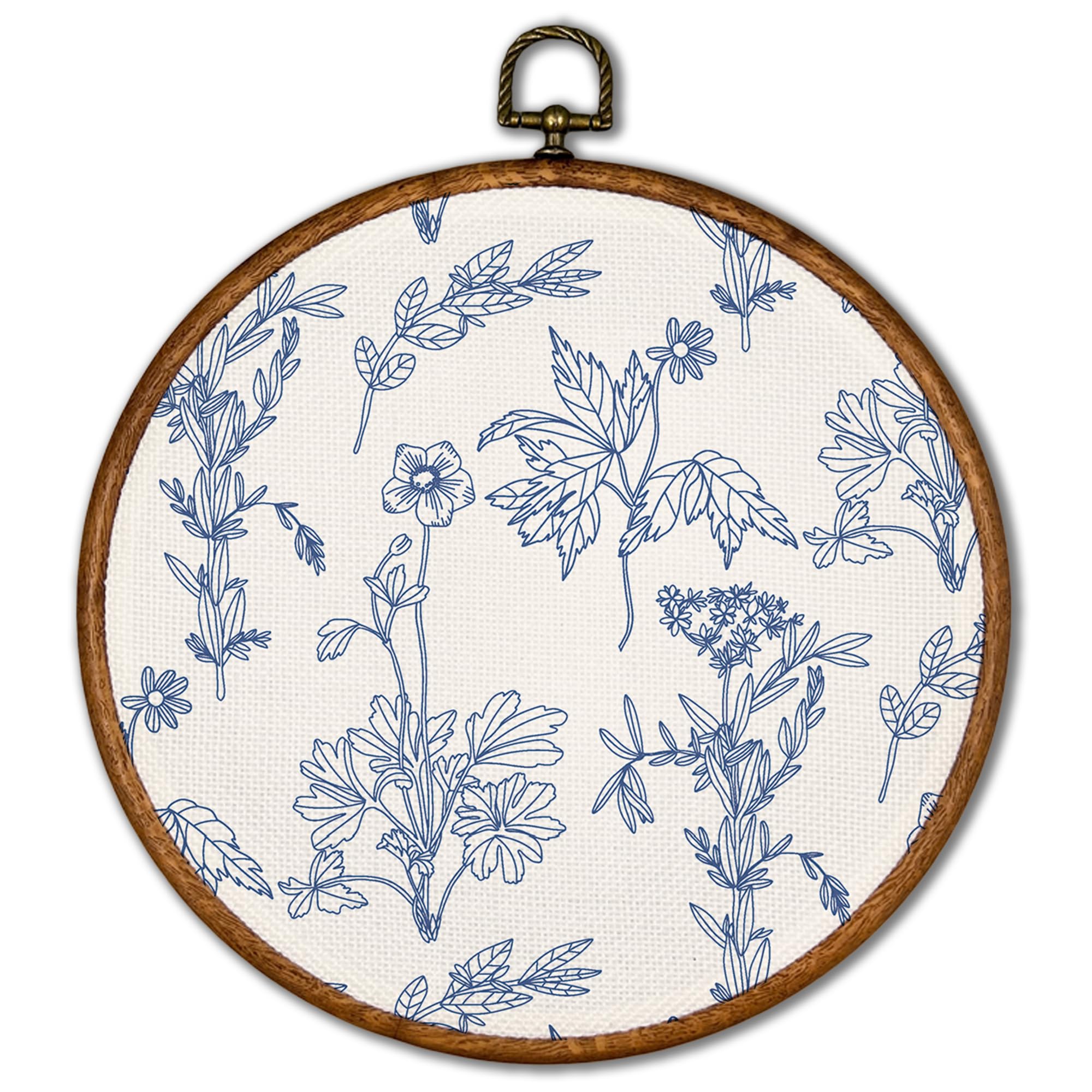 KSDUT Boho Blue Flowers Wall Art Decor - Chinoiserie Flower Wall Art Canvas Frame Hanging Prints, Navy Blue Botanical Wall Art Decor for Grandmillennial Home Bedroom Decorations 10"x10"