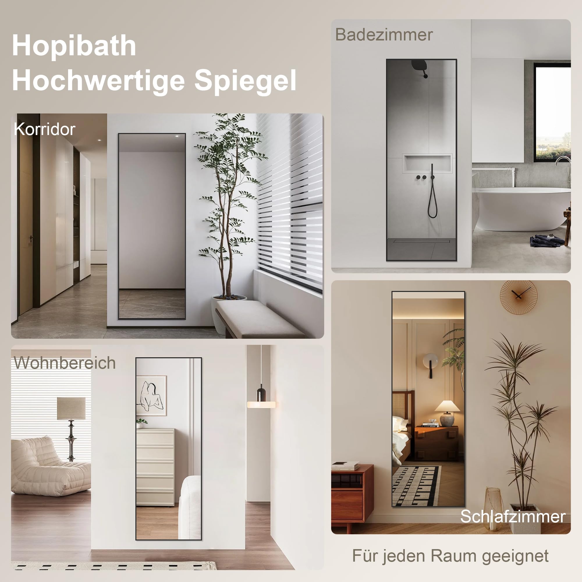 160 x 40 cm minimalistische Rahmen Standspiegel Ganzkörperspiegel, Schwarz Metallrahmen Rechteck Wandspiegel Stehspiegel Standspiegel für Schlafzimmer, Wohnzimmer, Flur und Garderobe