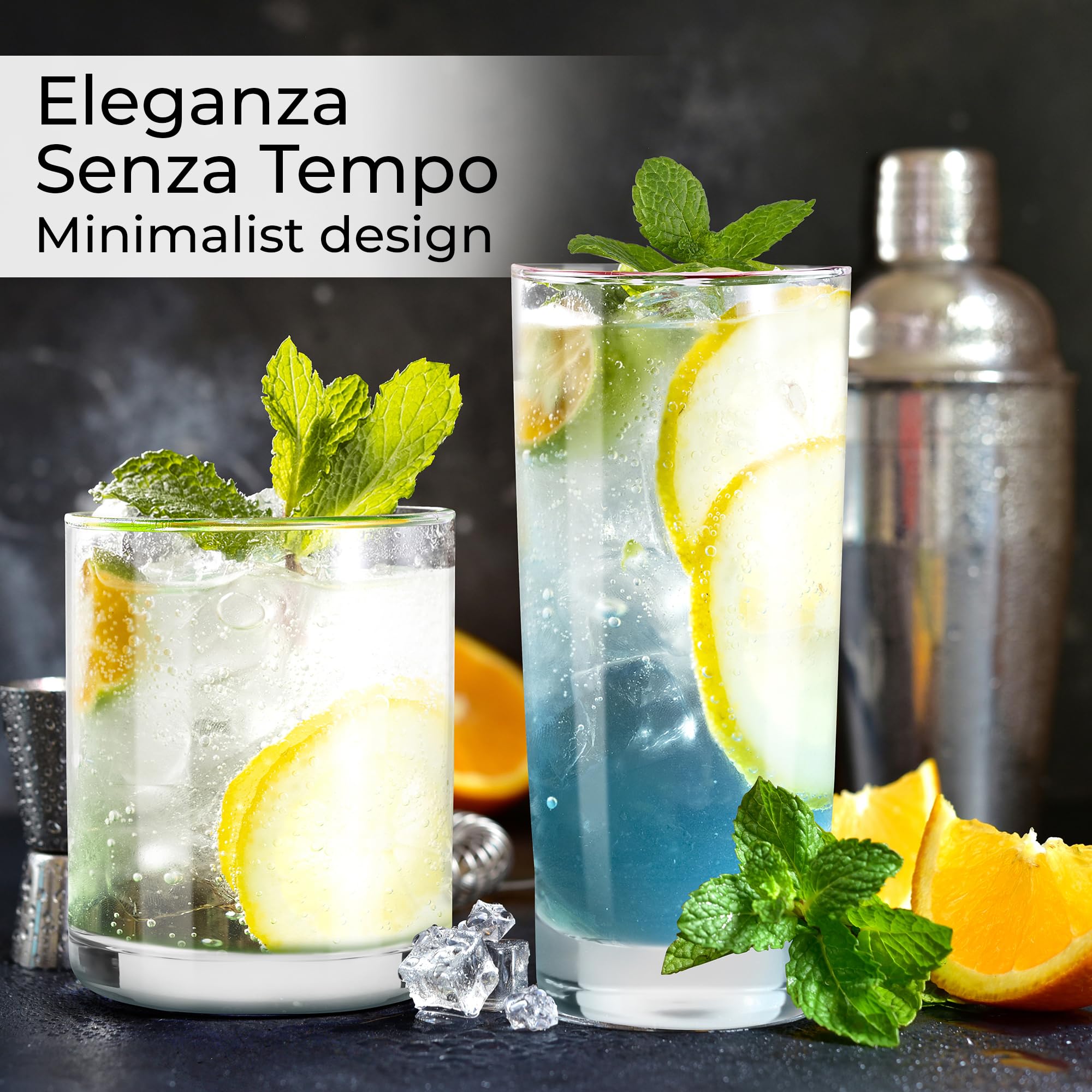MIAMIO - Set di 12 bicchieri per bere / 6 bicchieri piccoli da 370 ml e 6 bicchieri grandi da 450 ml per acqua, cocktail, tè e birra - Lavabili in lavastoviglie