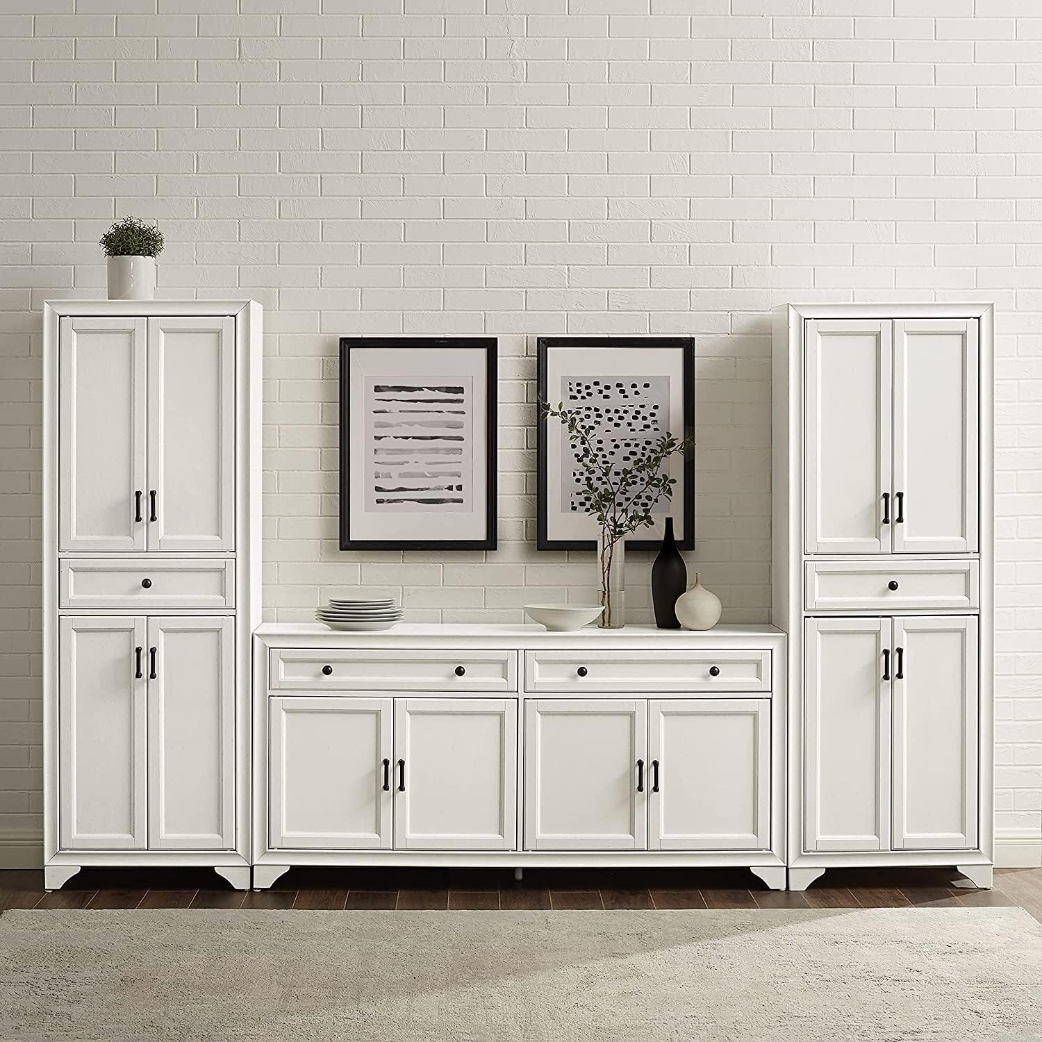 Distressed White 67" Entertainment Set with Cabinets