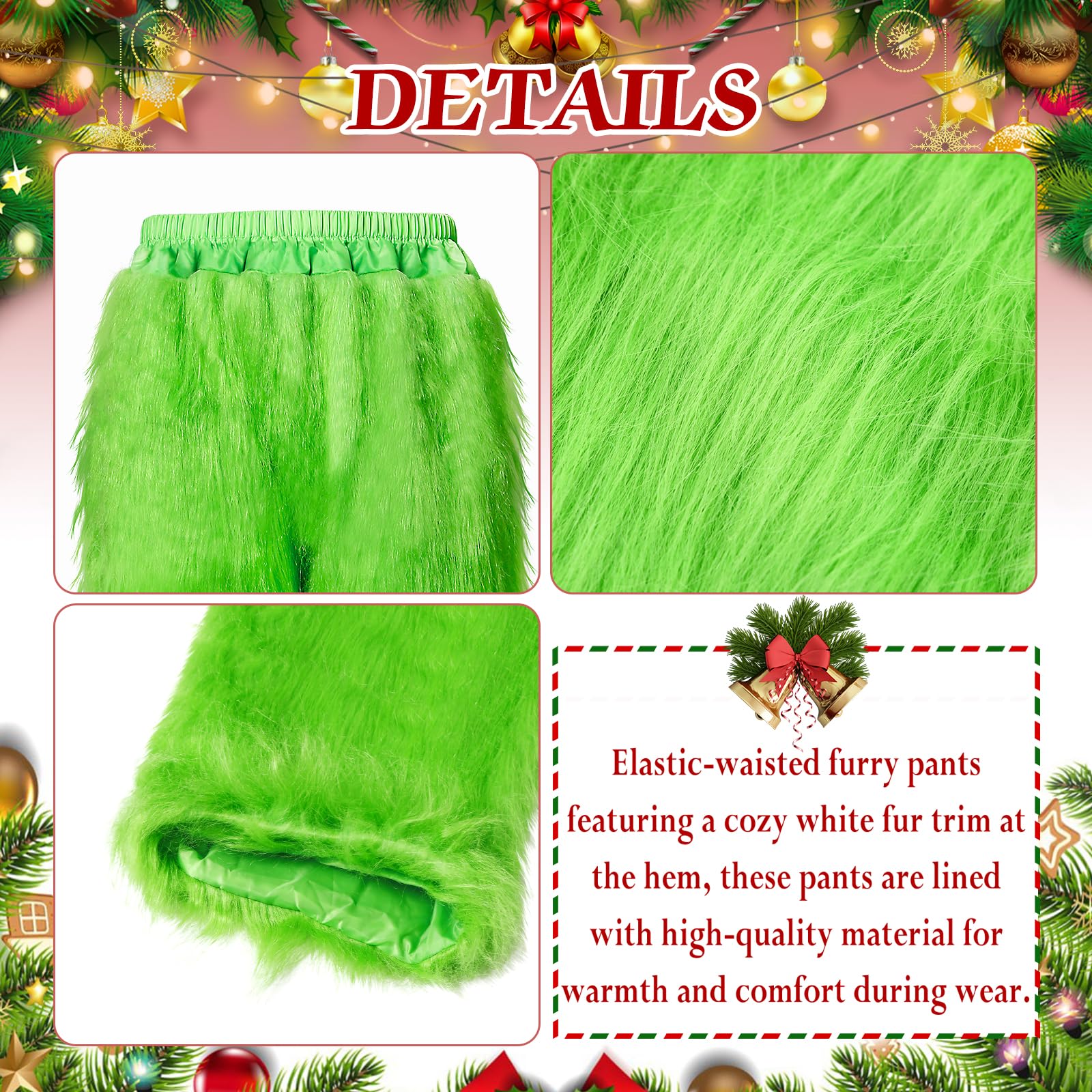 Costumi di Halloween Verde Peloso Costume Adulto 8PCS, Natale Deluxe Costume di Babbo Natale per gli uomini con maschera