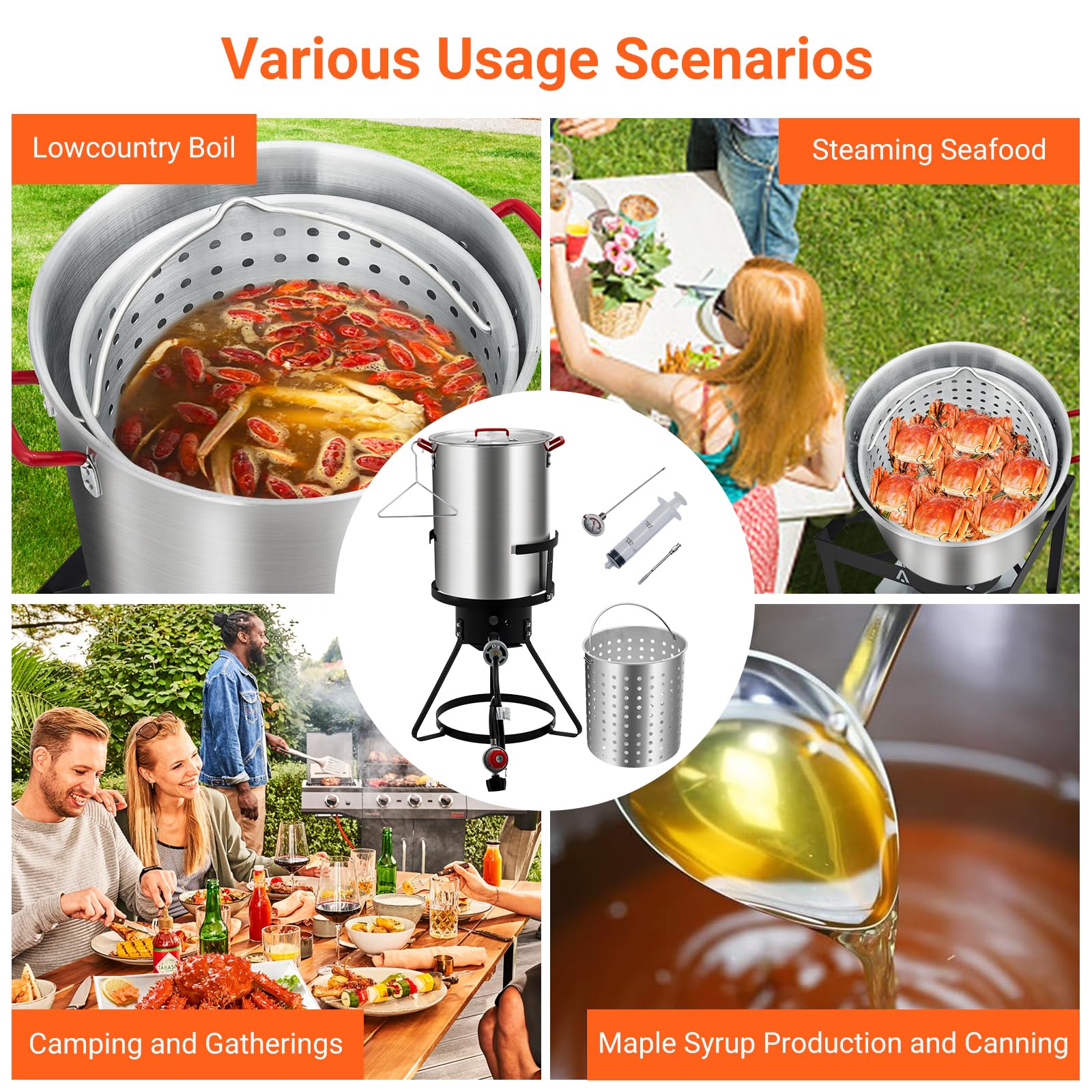 Garvee Truthahn Fritteuse 30L Mit Gasbrenner – Outdoor BBQ Set, Aluminium