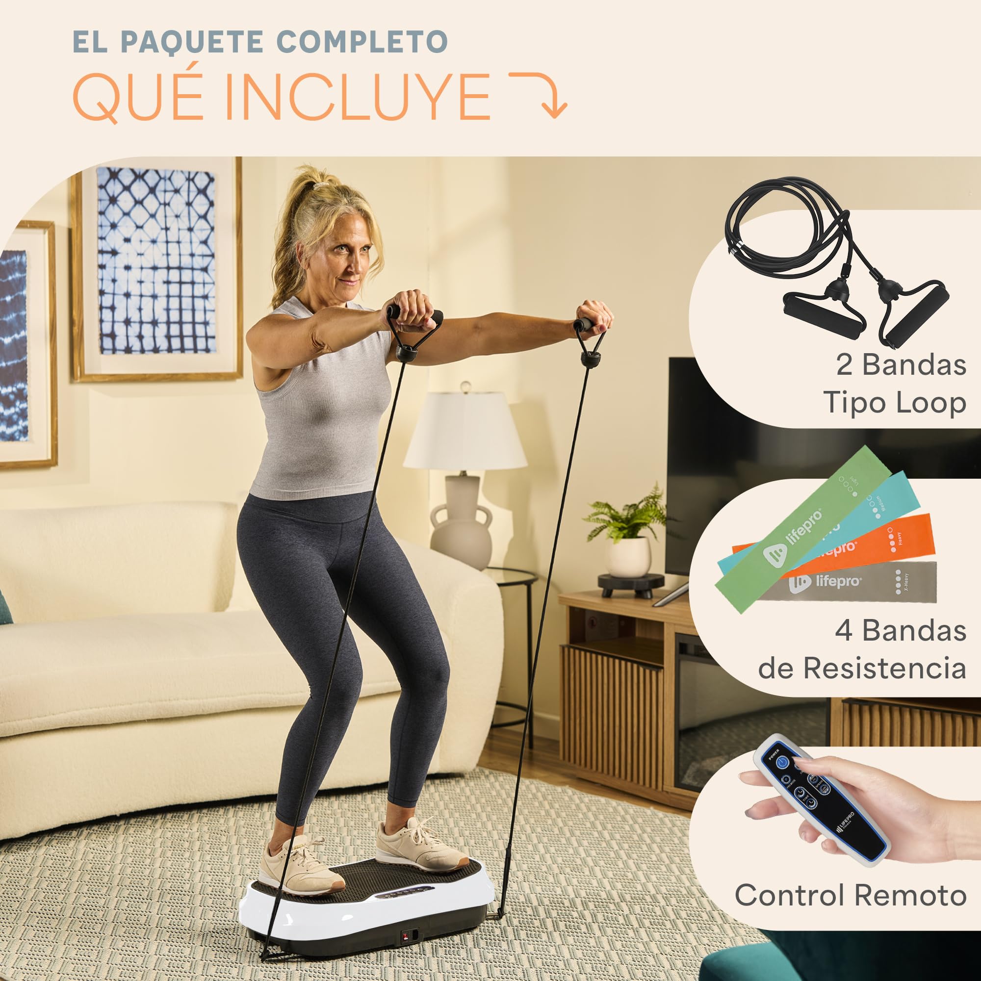 LifePro Waver Mini Plataforma Vibratoria con Control Remoto y Bandas – Plataforma Vibratoria de Cuerpo Completo para Drenaje Linfático y Tonificación, 99 Velocidades, 10 Programas