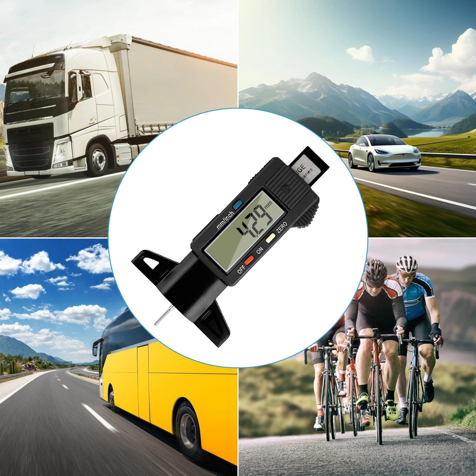 Gvolatee 2 piezas Digital Medidor Profundidad Neumaticos, Medidor de Profundidad de los Neumáticos con Pantalla LCD, Medidor Banda de Rodadura de Neumáticos para Coches Furgonetas Camiones Motocicleta