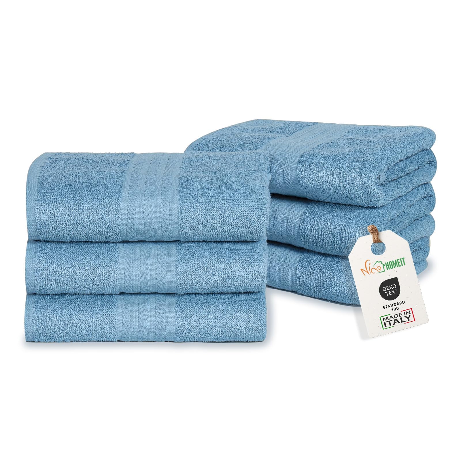 nice homeit - Set 6 Asciugamani viso e ospite in Cotone 40x75 in 100% cotone filato ad anello – set asciugamani bagno viso e bidet Extra Morbidi e Assorbenti. MADE IN ITALY - BLU