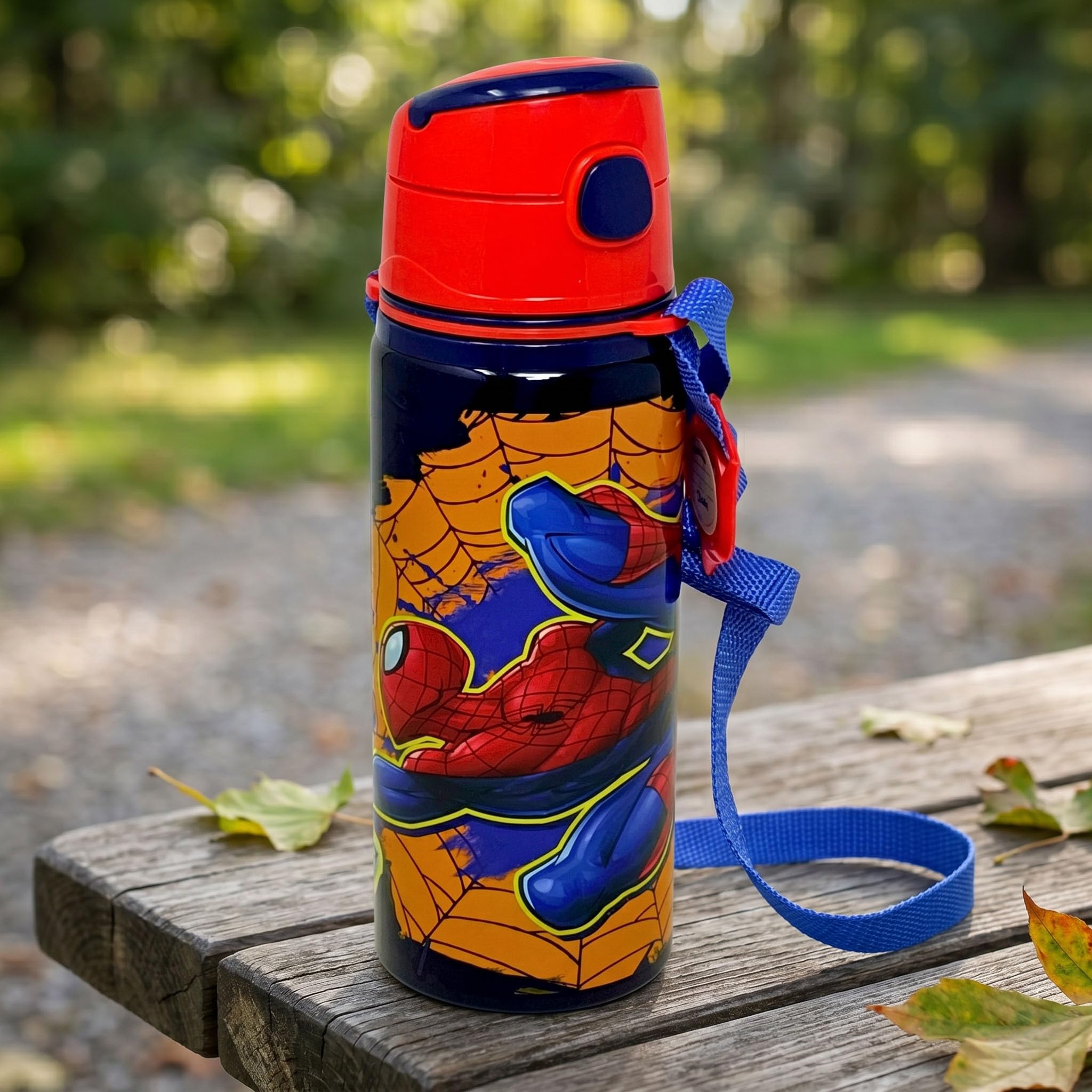 Clondo Borraccia Bambini 600ml Alluminio Cannuccia Tracolla Bottiglia Acqua Anti-Goccia Spiderman