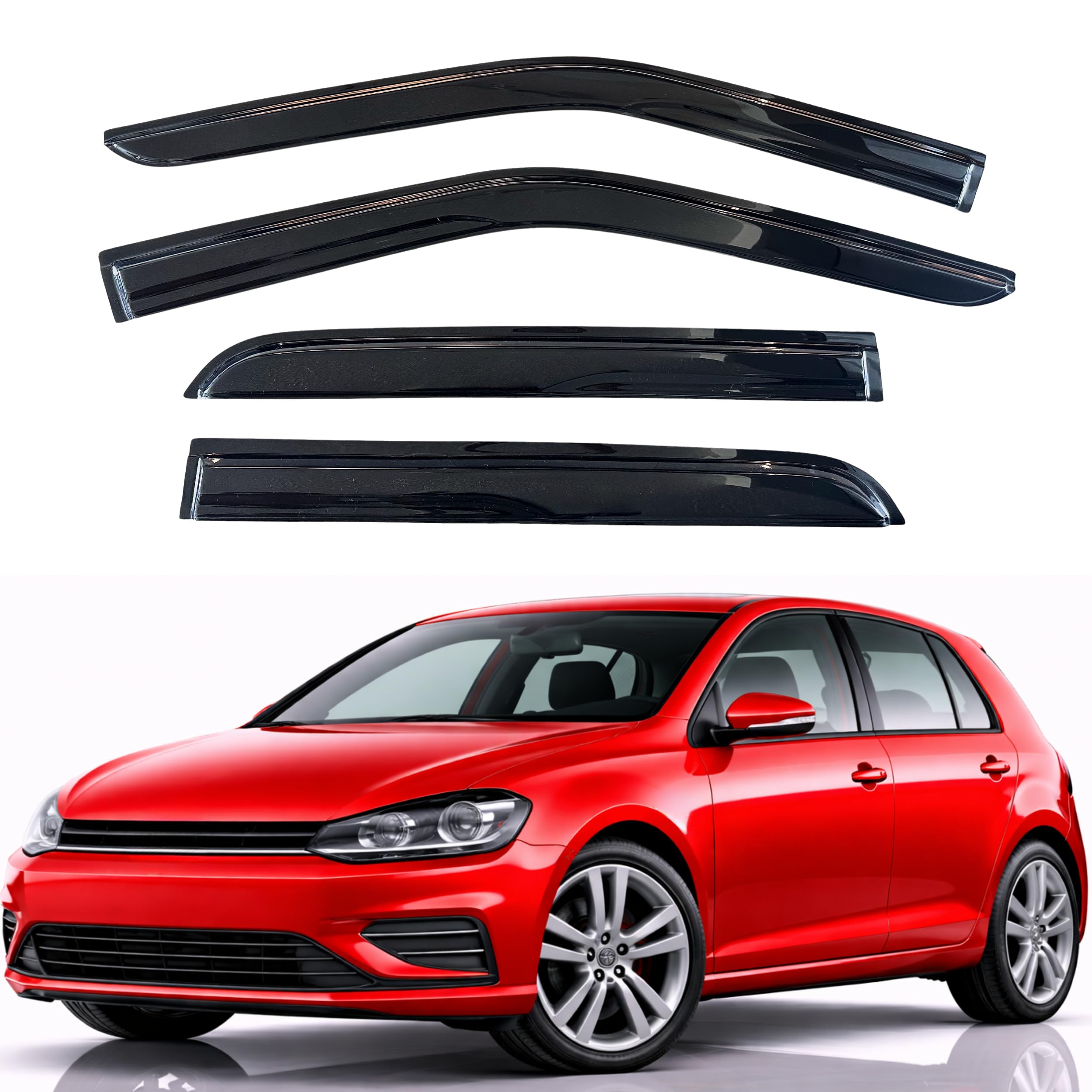 KPY Rain Guards Fit for 2015-2021 Volkswagen Golf, Out-Channel Window Visors Vent Wind Deflectors 4PC, Car Accessories for 15-21 VW Golf (5-Door Only)