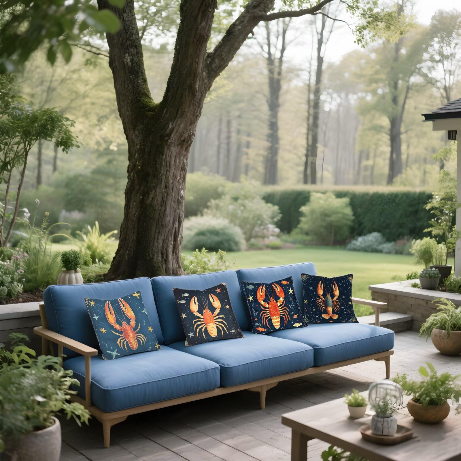 Cojines Sofa Fundas Cojines 50x50cm SúPer Suave Cojin Azul marino Langosta Juego de 4, Fundas Almohada Impermeable Exterior, Interior Y Exterior Cojin Decorativos, Para SalóN Regalos NavideñOs P-187