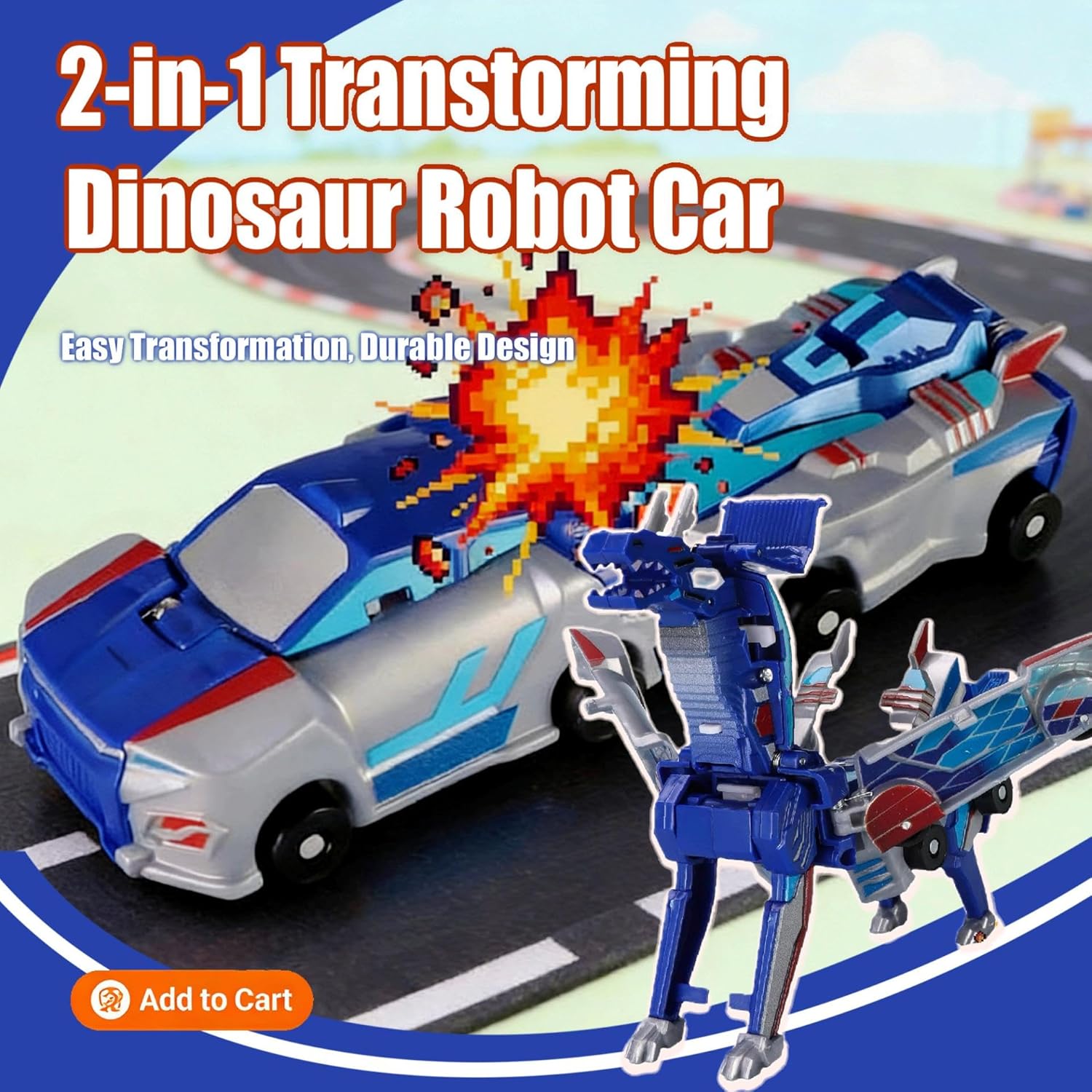 Magnetic car Transformer Toy,2-in-1 Dinosaur Robot Car Set, Magnetic Cars Transform into Dinosaurs,Suitable for Children Aged 3-12, Includes Two Cars, a for Boys and Girls