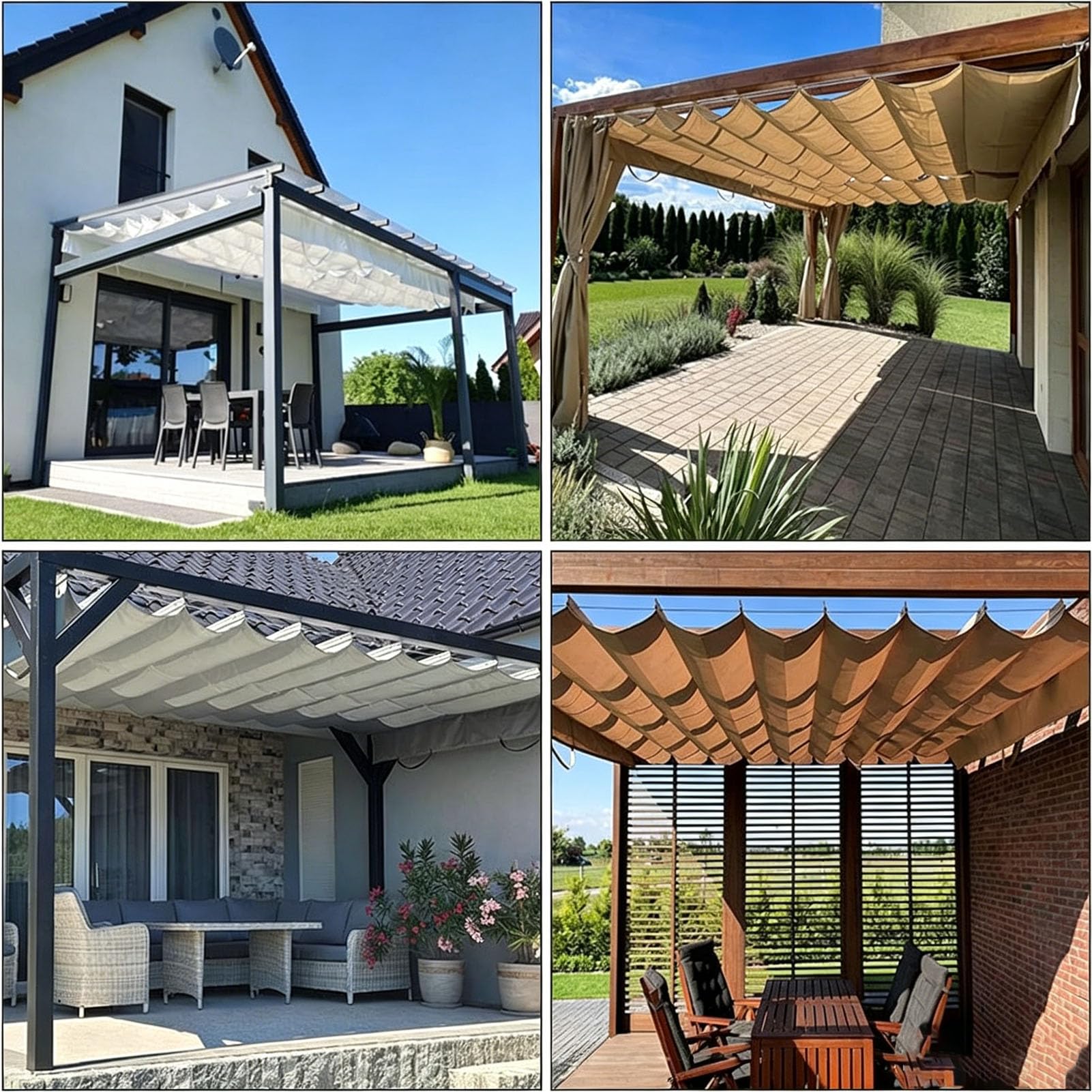 Wellen-Sonnensegel ausziehbar wasserdicht hoher UV-Schutz Rechteckig Ersatzabdeckung für Pergola Markise Garten Terrasse Veranda
