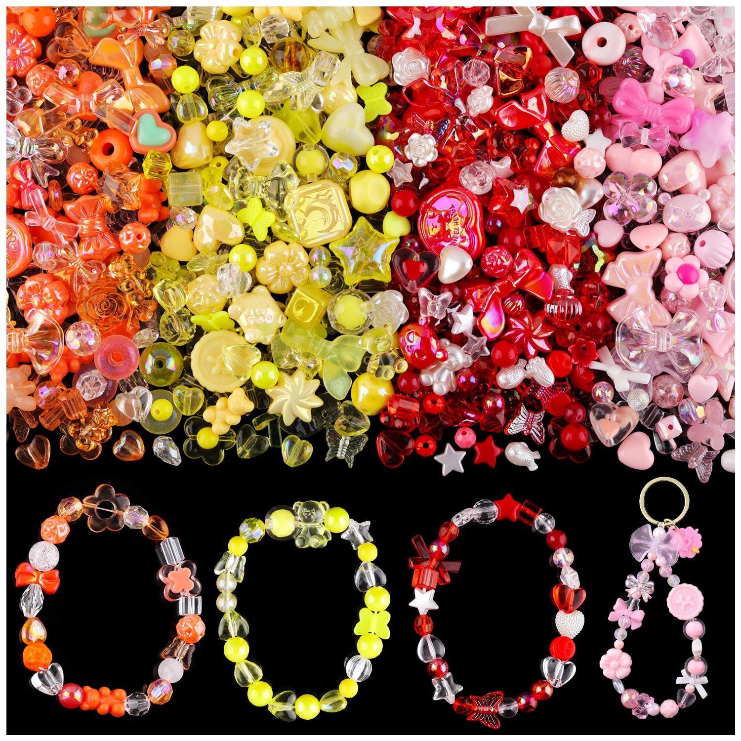 180-240PCS Assorted Acrylic Beads For Bracelet Making, Flower Bow Butterfly Candy Star Heart Gummy Bear Kawaii Aesthetic Bracelet Charms,Cute Beads For Jewelry Making DIY Necklace Keychain Phone Charm