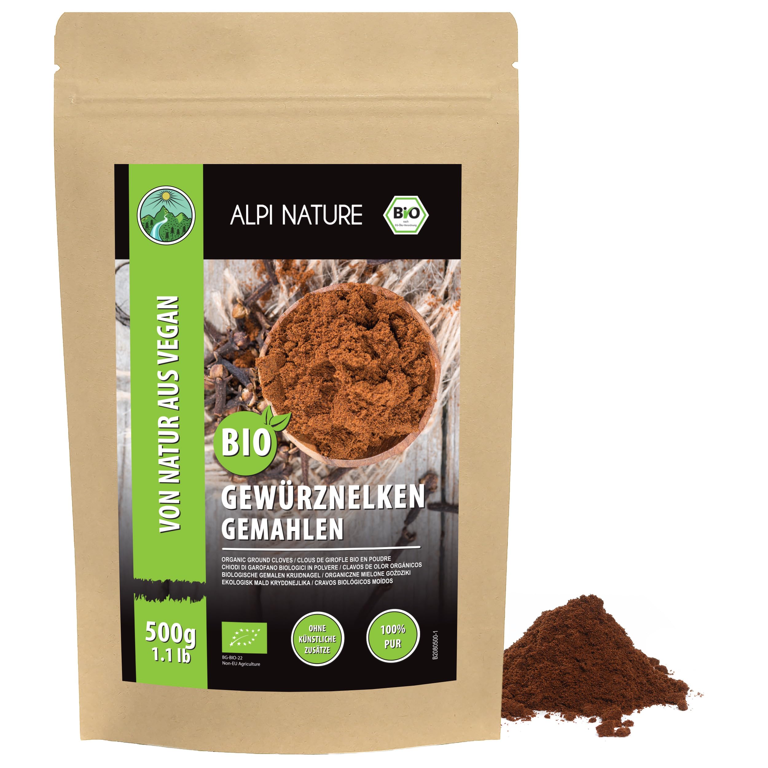 Alpi Nature Clavos de Olor Orgánicos en Polvo 500g, Clavo de Olor Molido para Cocinar y Hornear