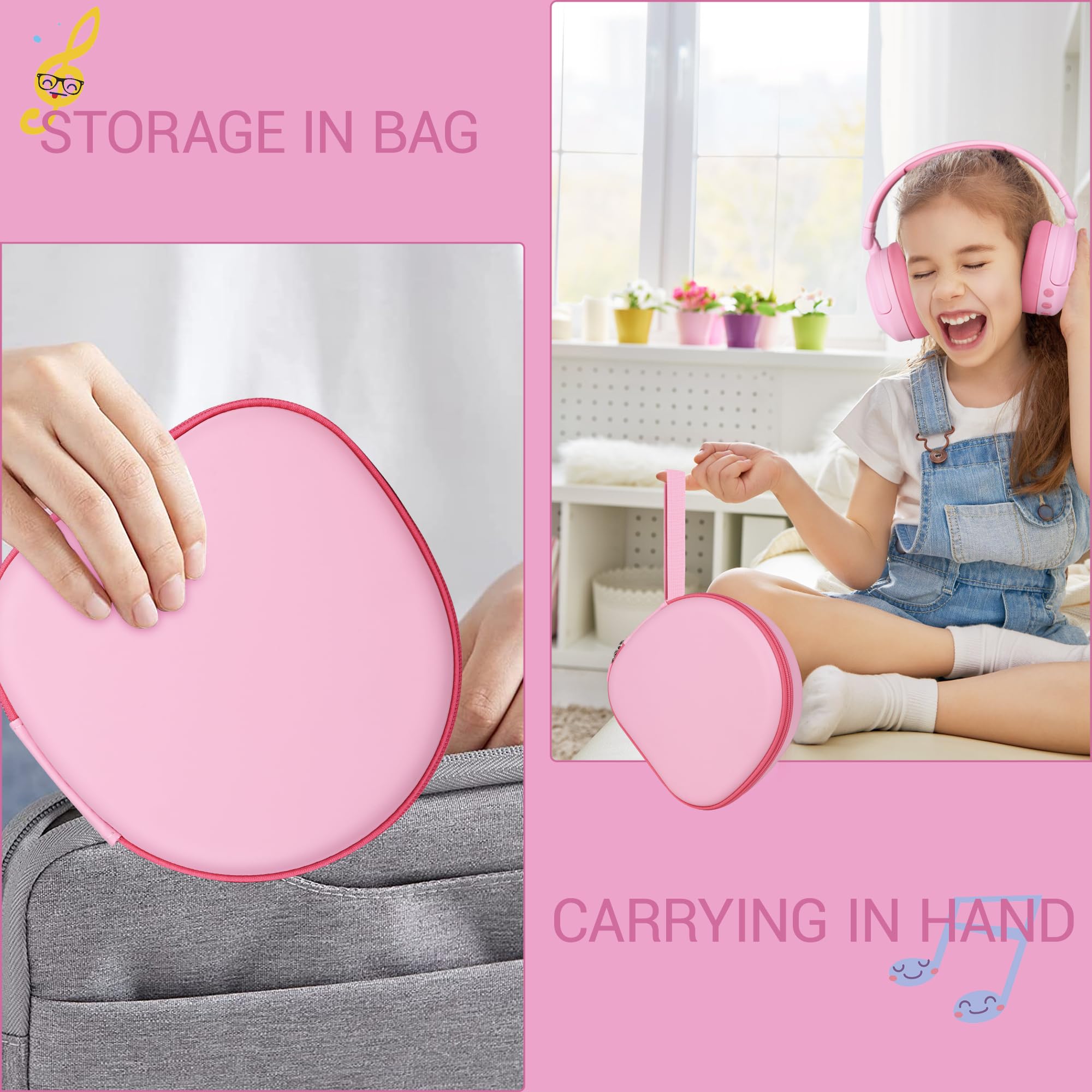 Funda portátil para auriculares ICLEVER BTH 20, funda rígida de EVA rosa con cable de almacenamiento de bolsillo de malla