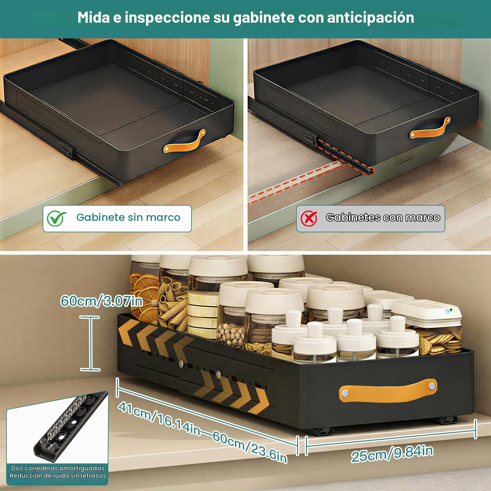 Bandeja telescópica profundidad ajustable 41-60cm x ancho 25cm x alto 7,8cm