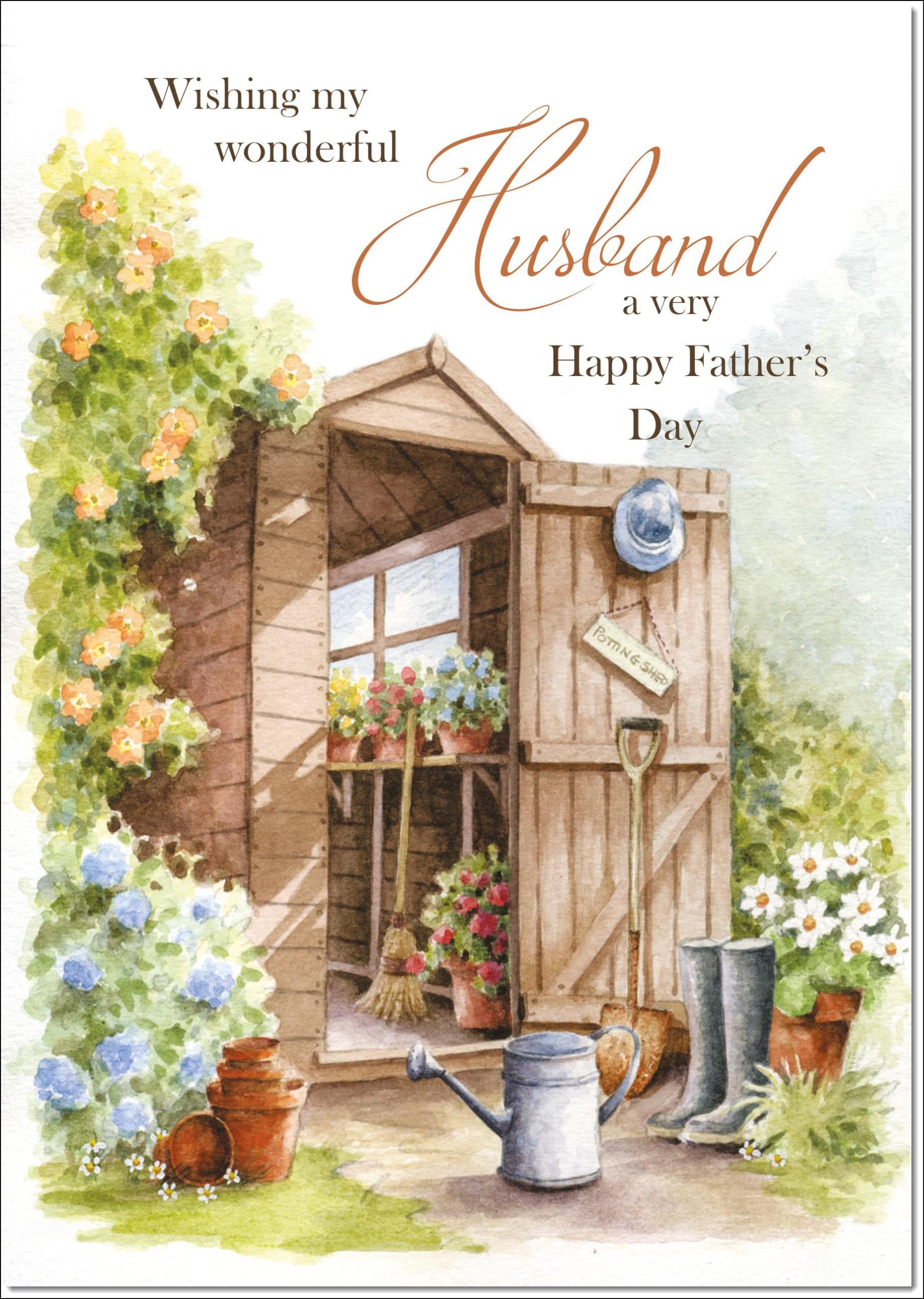 doodlecards Husband Fathers Day Card Garden Shed Large A4 Size with Plain Envelope