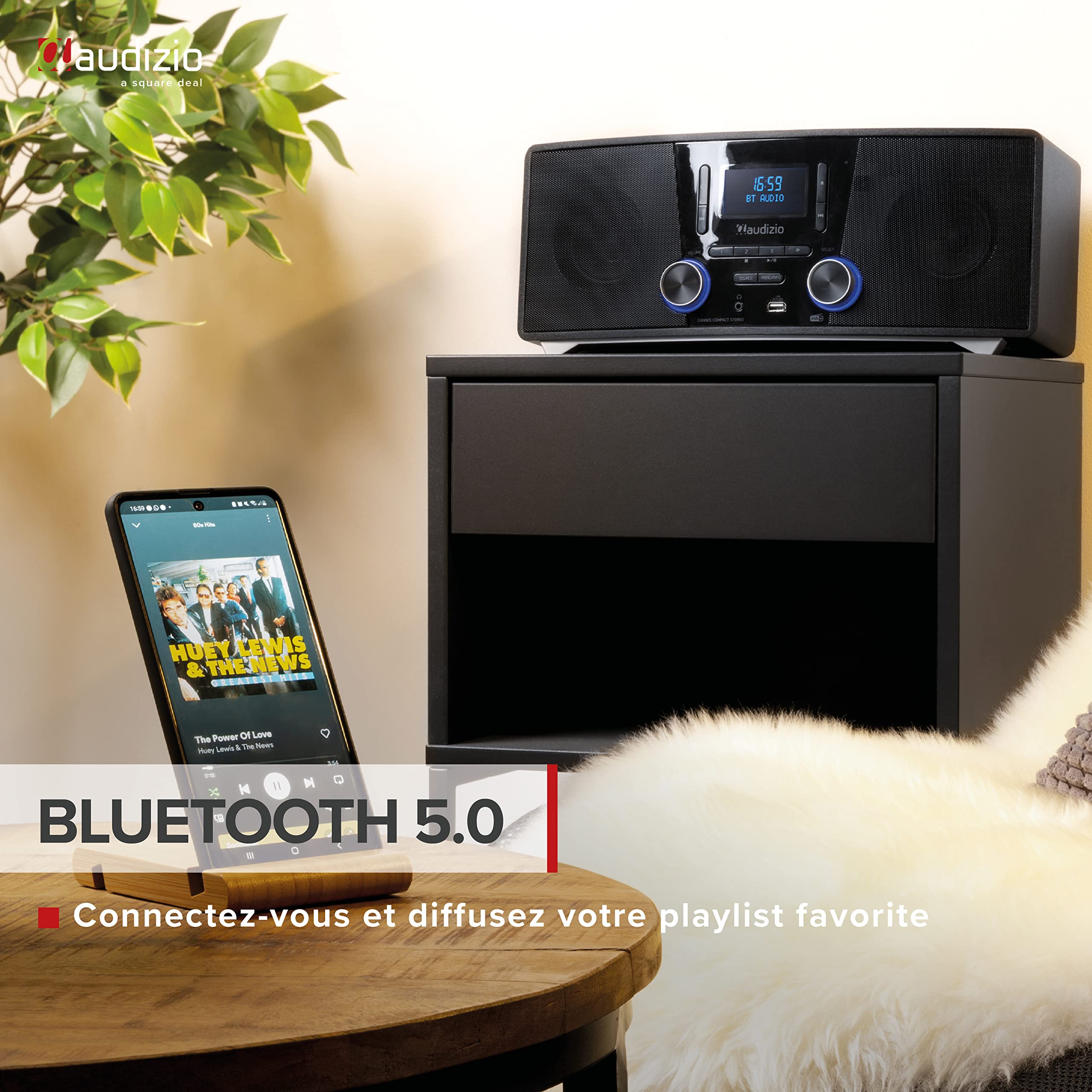 Audizio Cannes Radio Dab+ et FM, Bluetooth, Lecteur CD, Radio Réveil, Port USB, Haut-Parleurs Intégrés, Télécommande, Idéale pour Écouter la Radio et Votre Musique à la Maison