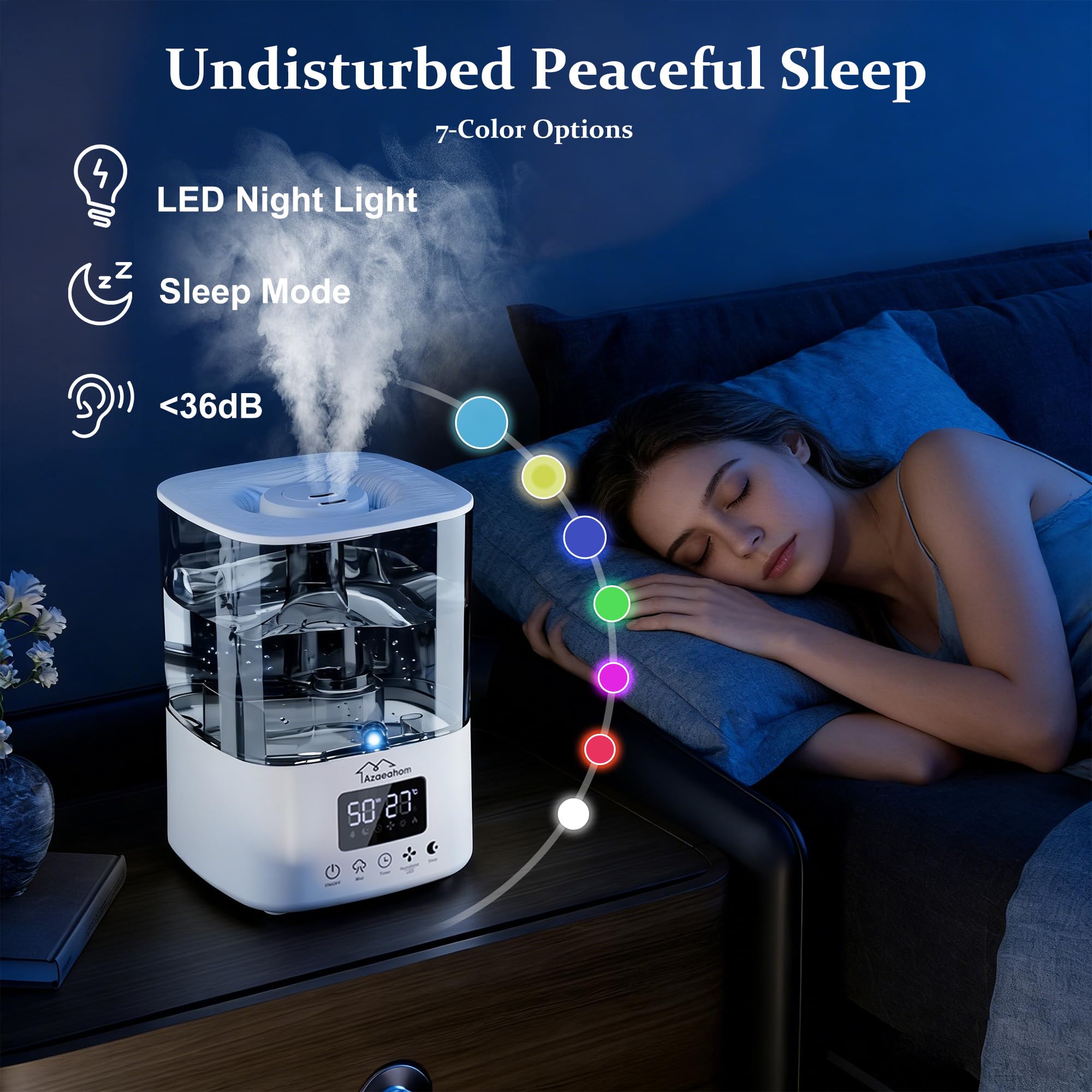Umidificatori intelligenti per camera da letto, Umidificatore a nebbia fredda da 4 litri per grandi stanze, diffusore di oli essenziali, controllo tramite app, sollievo rapido dei sintomi