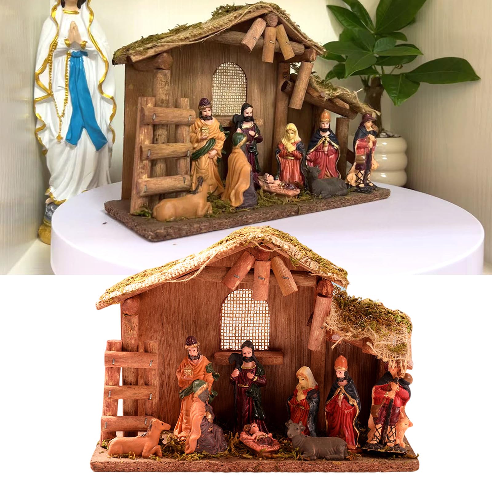 Presepe di Natale Figurine Scena In Resina Statua Con Stabile Sacra Famiglia Statua Centrotavola Decori Casa Scene Di Natale Sculture