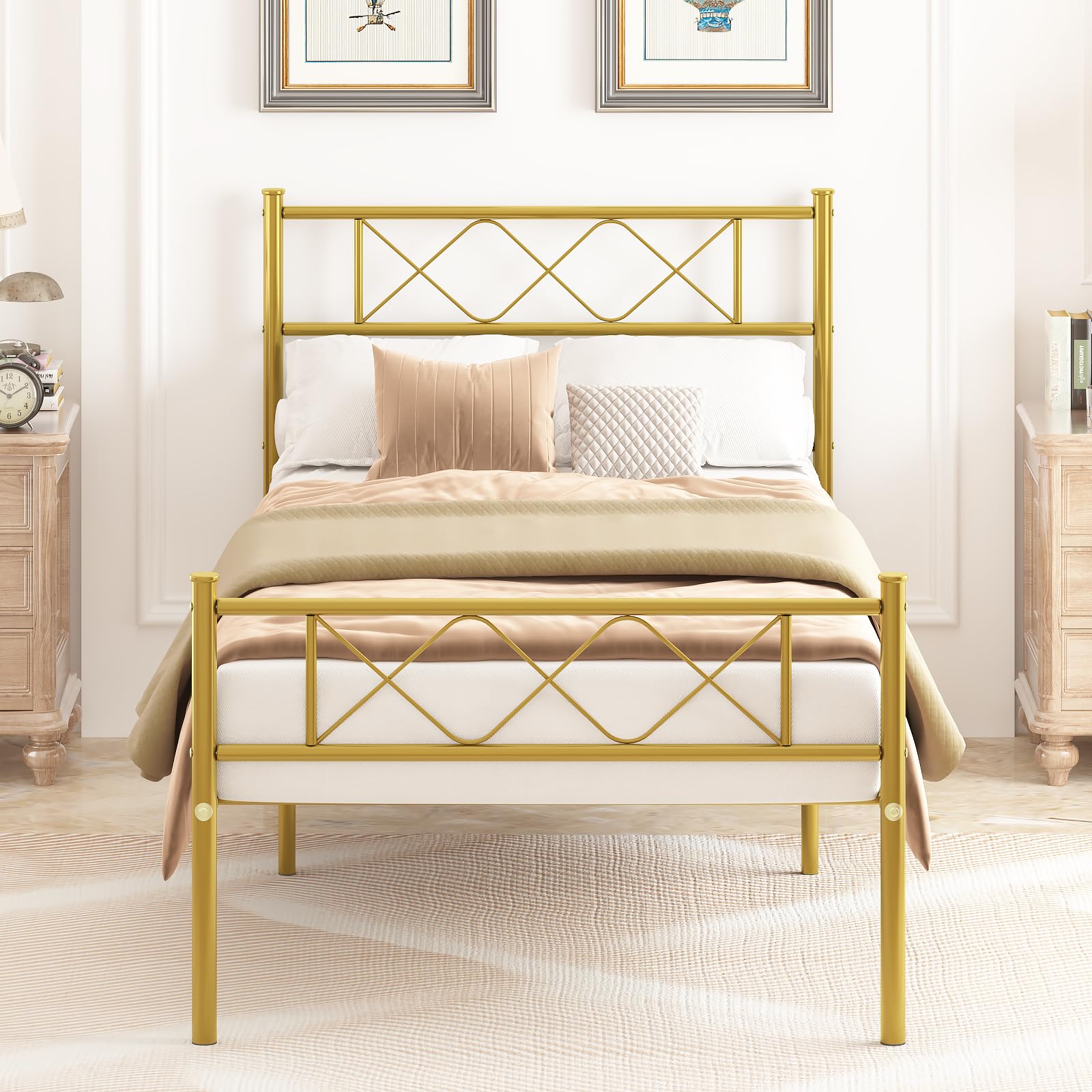 Marco De Metal De Cama Para Dormitorio De Niños, Adolescentes Y Dormitorio - (Matrimonial, Plateado