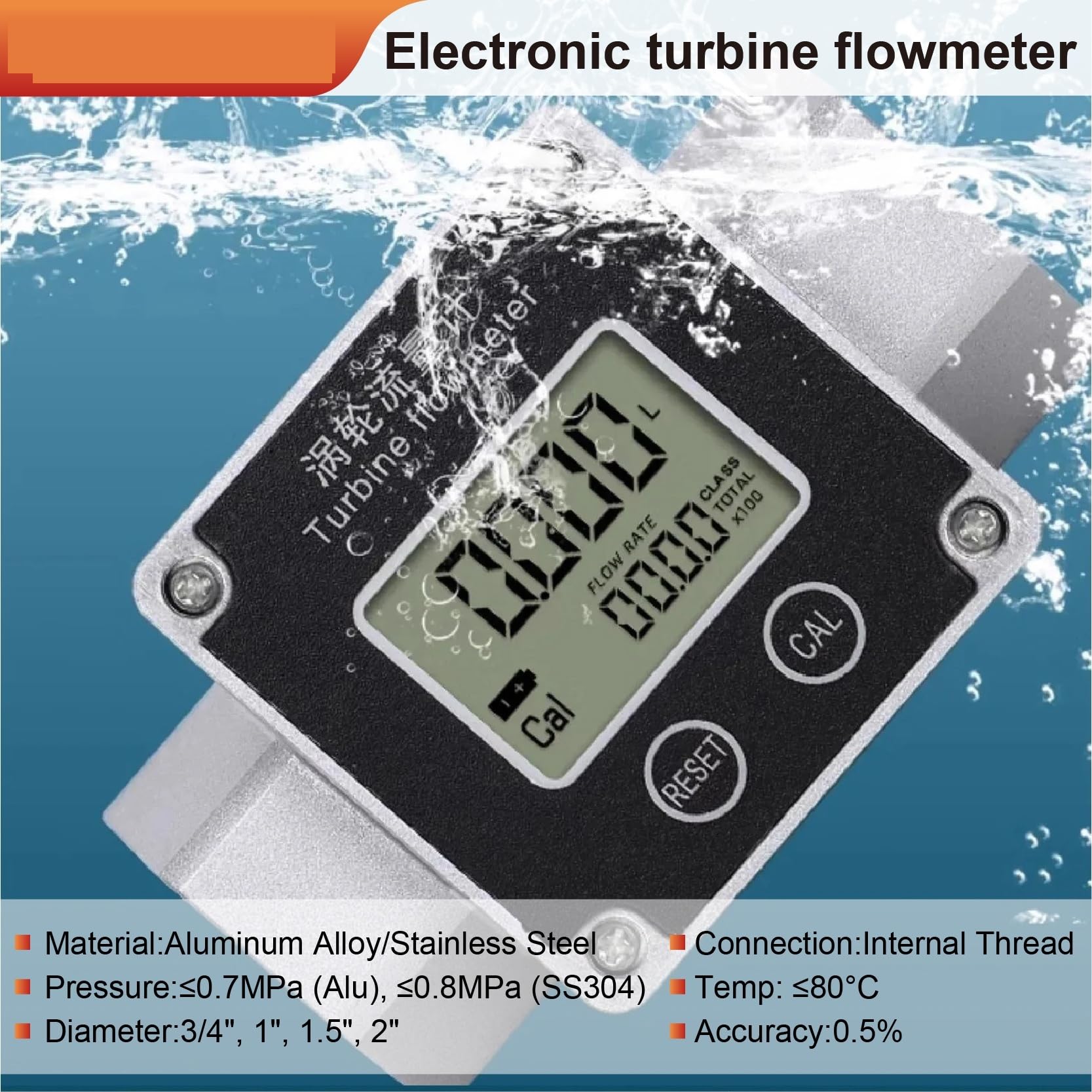 Caudalímetro, Medidor de flujo electrónico acero inoxidable líquido digital agua alta precisión