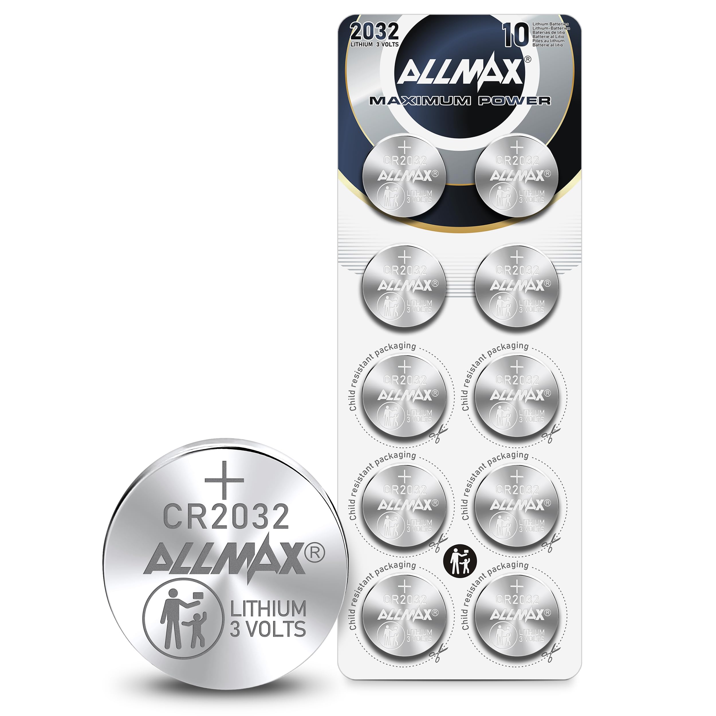 Allmax CR2032 Lithium Coin Batteries (10 Count) – Longest Lasting, Leakproof Design, 10-Year Shelf Life, Maximum Performance, Perfect for Key Fobs (3V)