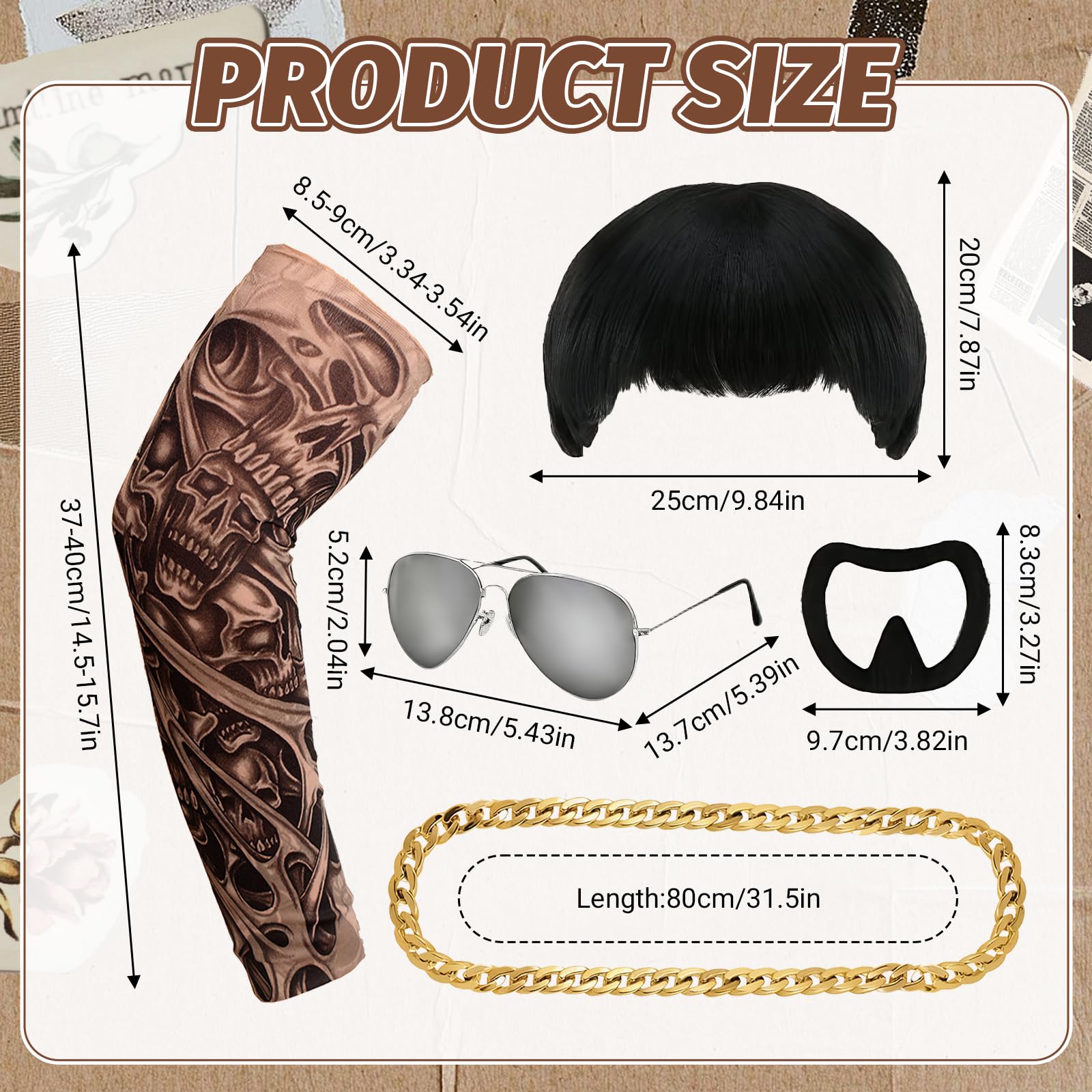 HEUIOP Ibiza Final Boss Costume Accessory Set 5 Pcs Kit with Bowl Cut Wig, Glasses, Gold Chain - Image 2