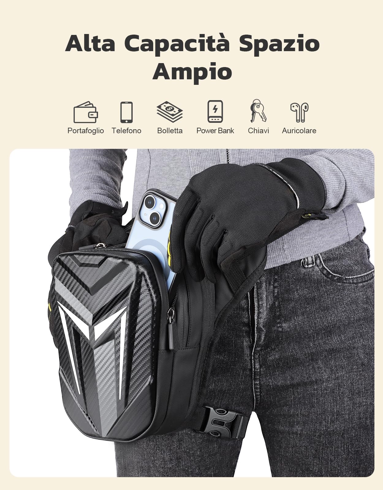 Mohard Marsupio Moto Espandibile EVA Borsa Cintura Cosciale Regolabile Borse Serbatoio Moto Striscia Riflettente