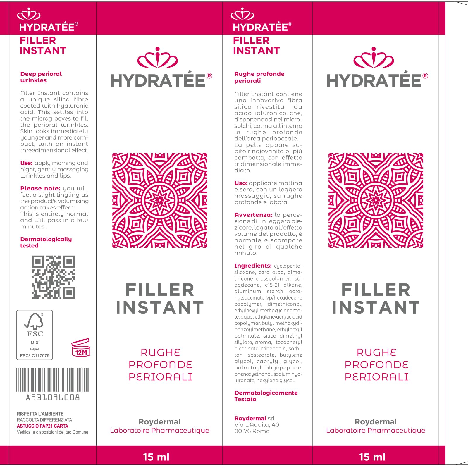 Hydratee Filler Instant contro Rughe Profonde della Bocca, Periorali, 15 ml