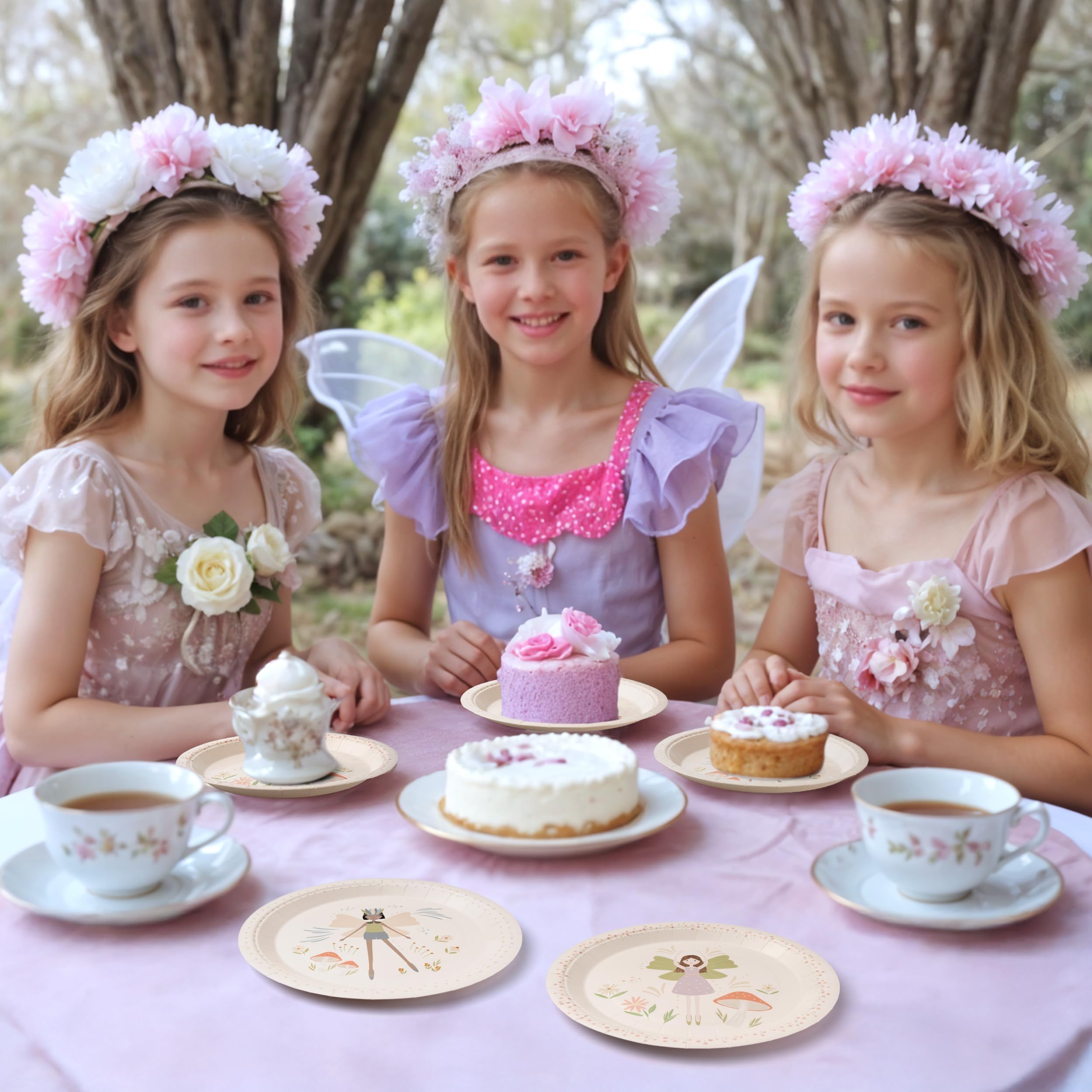 Cheerland Woodland Fairy jednorazowe papierowe talerze na imprezę dla dzieci o tematyce leśnej urodziny uroczystości przyjęcie zastawa stołowa materiały i dekoracje