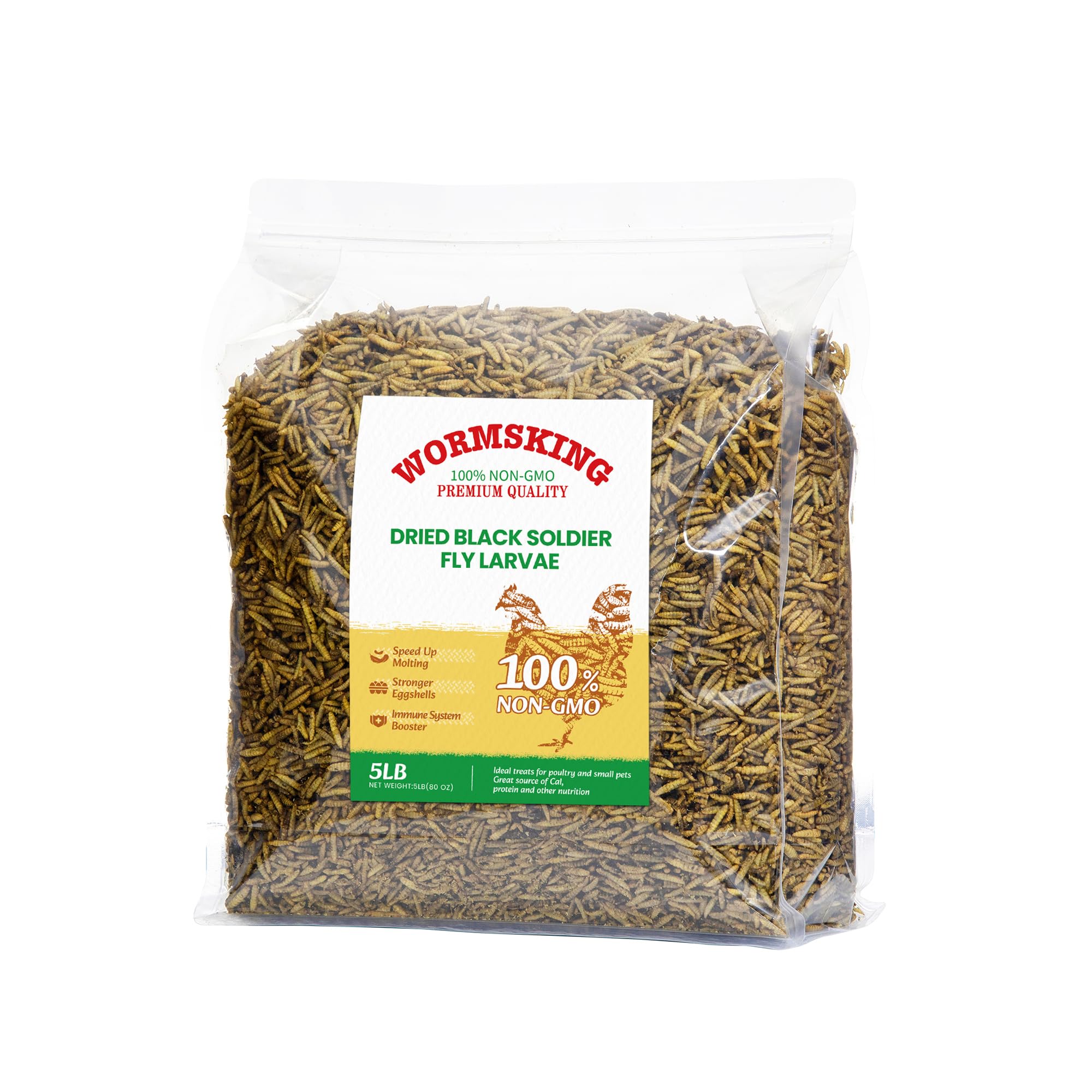 WORMSKING 5LB Dried Black Soldier Fly Larvae for Chickens | More Calcium Than Dried Mealworms, High Protein Poultry Treats, D