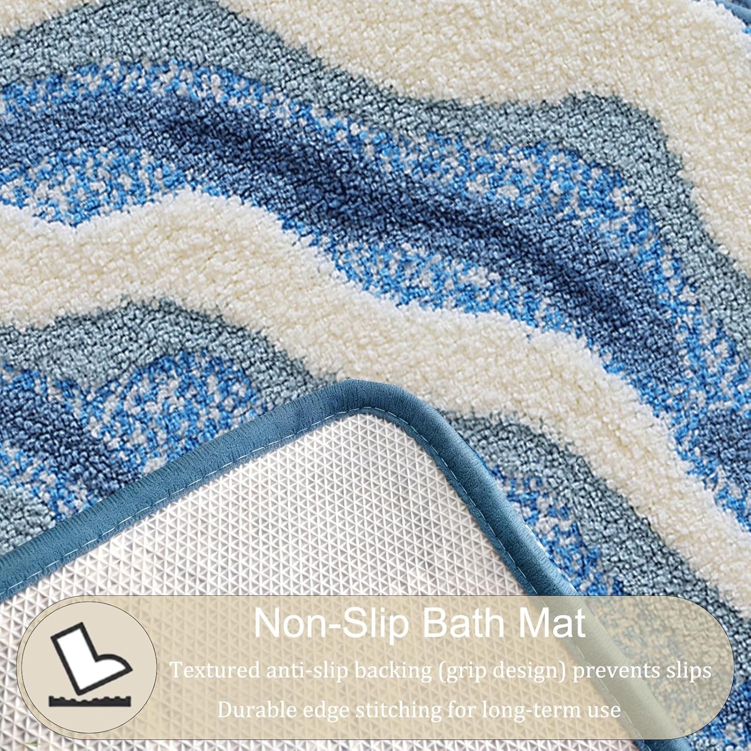 Beach Bathroom Rugs, 20"x32" Highly Absorbent Non-Slip Bath Mat, Ultra-Soft Machine-Washable Ocean Bath Mat for Bathroom Floor, Home Decor (WaveBlue)