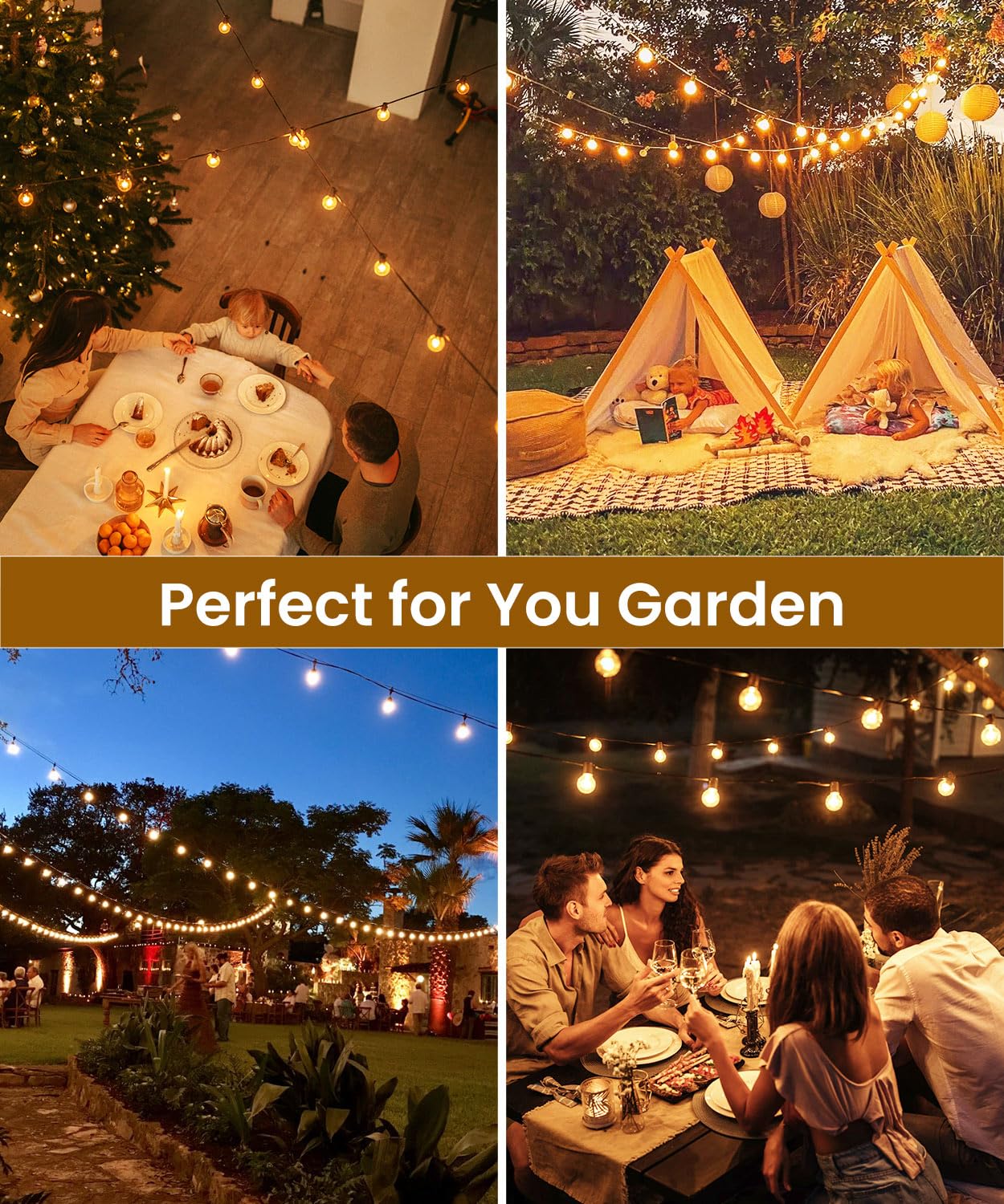 Rintea Guirnalda Luces Exterior, 20M/66FT con 30+2 Bombillas, Luces Exterior Jardin Enchufables, Blanco Cálido 2700 K, IP44 Impermeable Luces LED exterior para Jardín, Terraza, Navidad, Fiesta